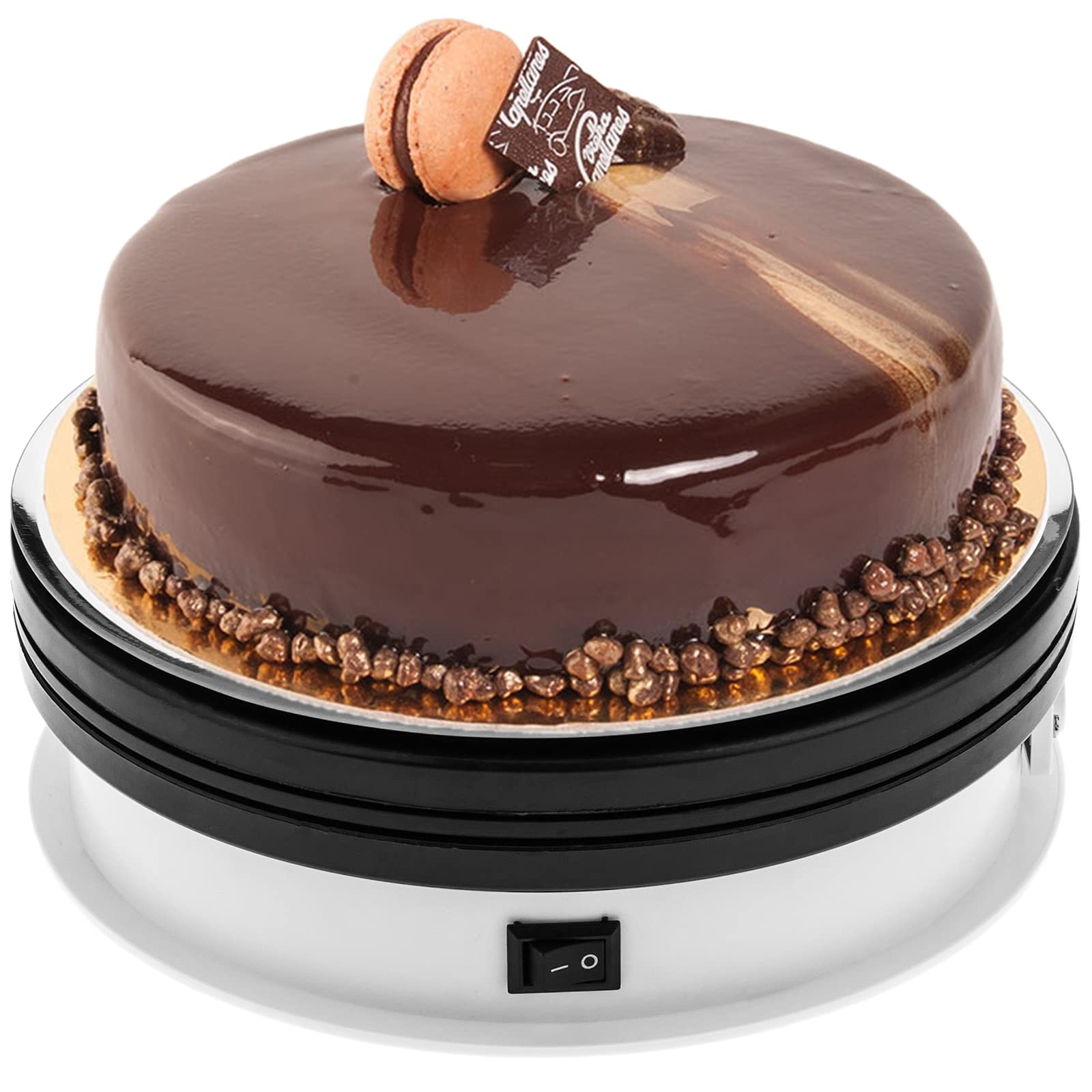 PrimeMatik - Plateau Tournant Électrique 15 Cm Blanc/Noir – Rotation 360° Pour Photos, Vitrines & Déco
