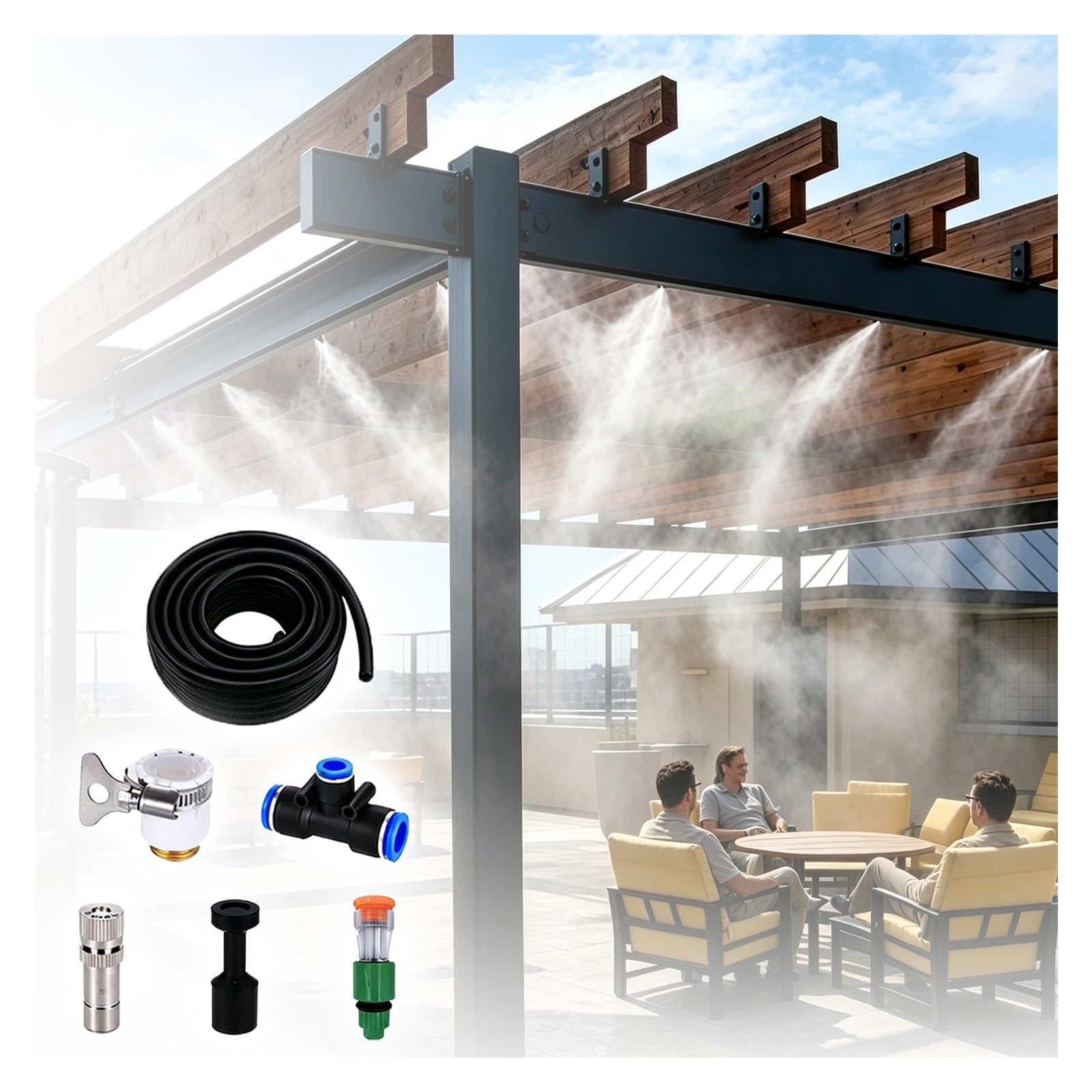 ERRULAN Sistema irrigazione Giardino Kit Spray Acqua Patio, Sistema nebulizzazione Outdoor con Attacco rapido, Giardino Serra raffrescamento Anti-Caldo | 656ft(200m)