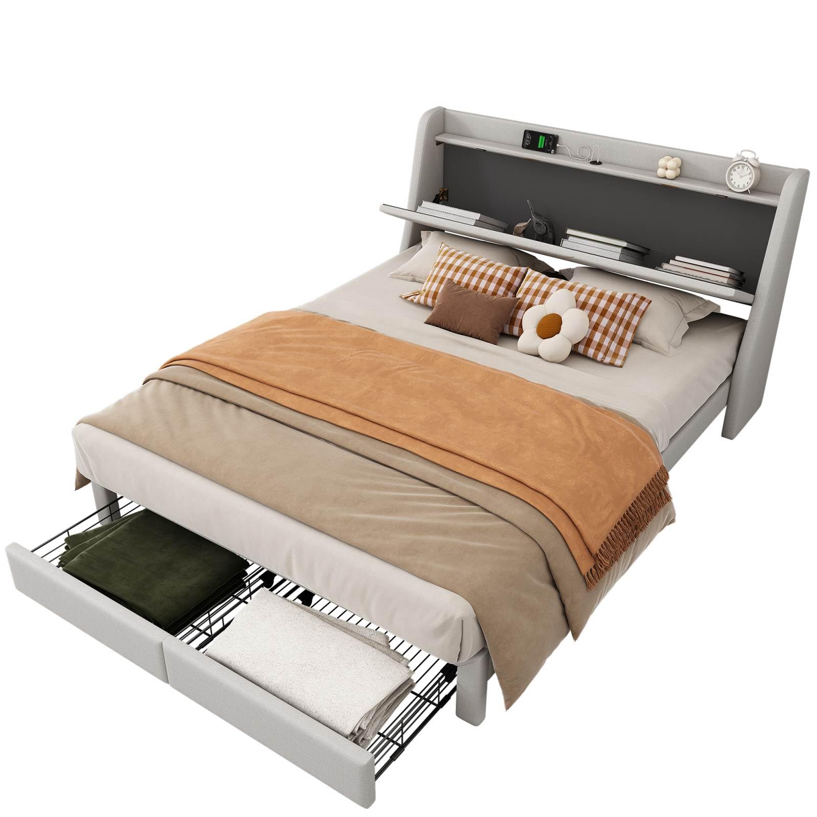 Lit Coffre Double 180x200 cm avec éclairage LED - Sommier à Lattes