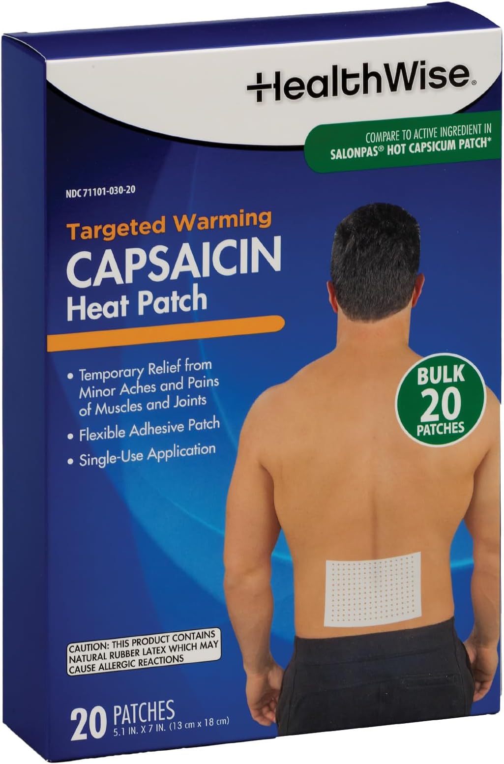 HealthWise Targeted Warming Capsaicin Heat Patch | Back & Large Areas | 20-Count | 5.25” x 7” | Topical Analgesic | Soothes Minor Aches and Pains