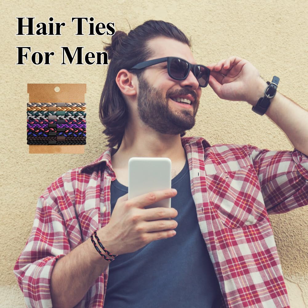 Hair Ties for Men 10 Pcs Braided Elastic Mens Hair Bands No Damage Crease Breakage Hair Ties for Guys with Long Hair for Buns Curly Thick Dense Hair (Colorful) - Image 2