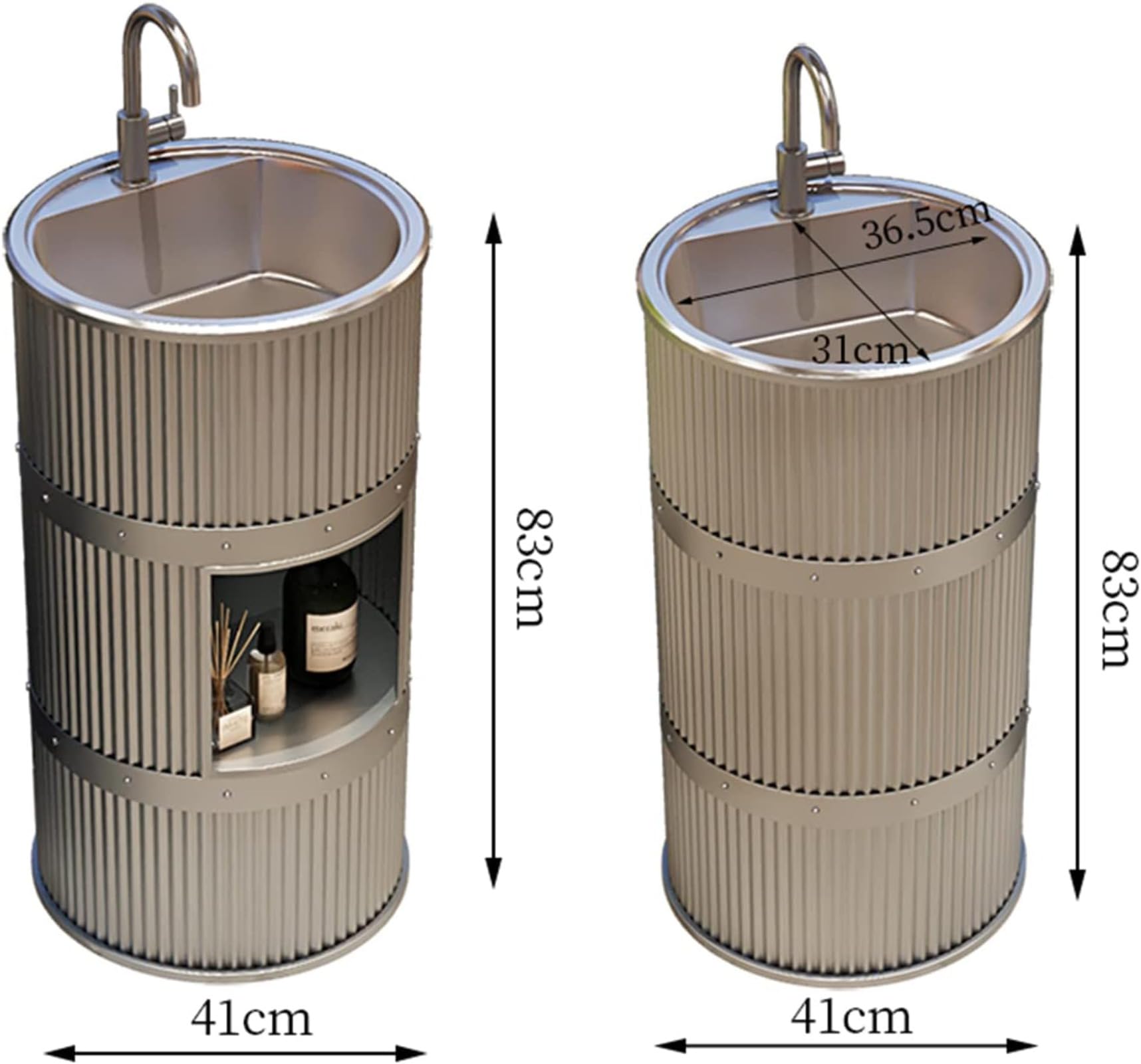 Lavandino a Colonna Moderno in Ferro Battuto, Mobile da Bagno con Lavabo in Acciaio Inox, Lavandino su Piedistallo Freestanding Set con Rubinetto e Scarico (con contenitore,Arancione)
