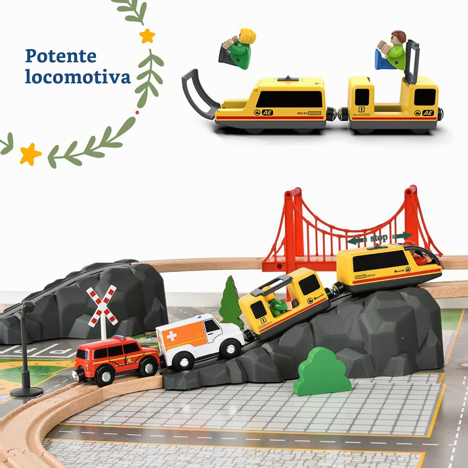 Giant bean Ferrovia in Legno, Set da 72 Pezzi Trenino Legno Bambini | Per Bambini da 1 a 3 anni, Regalo Per Ragazzi e Ragazze