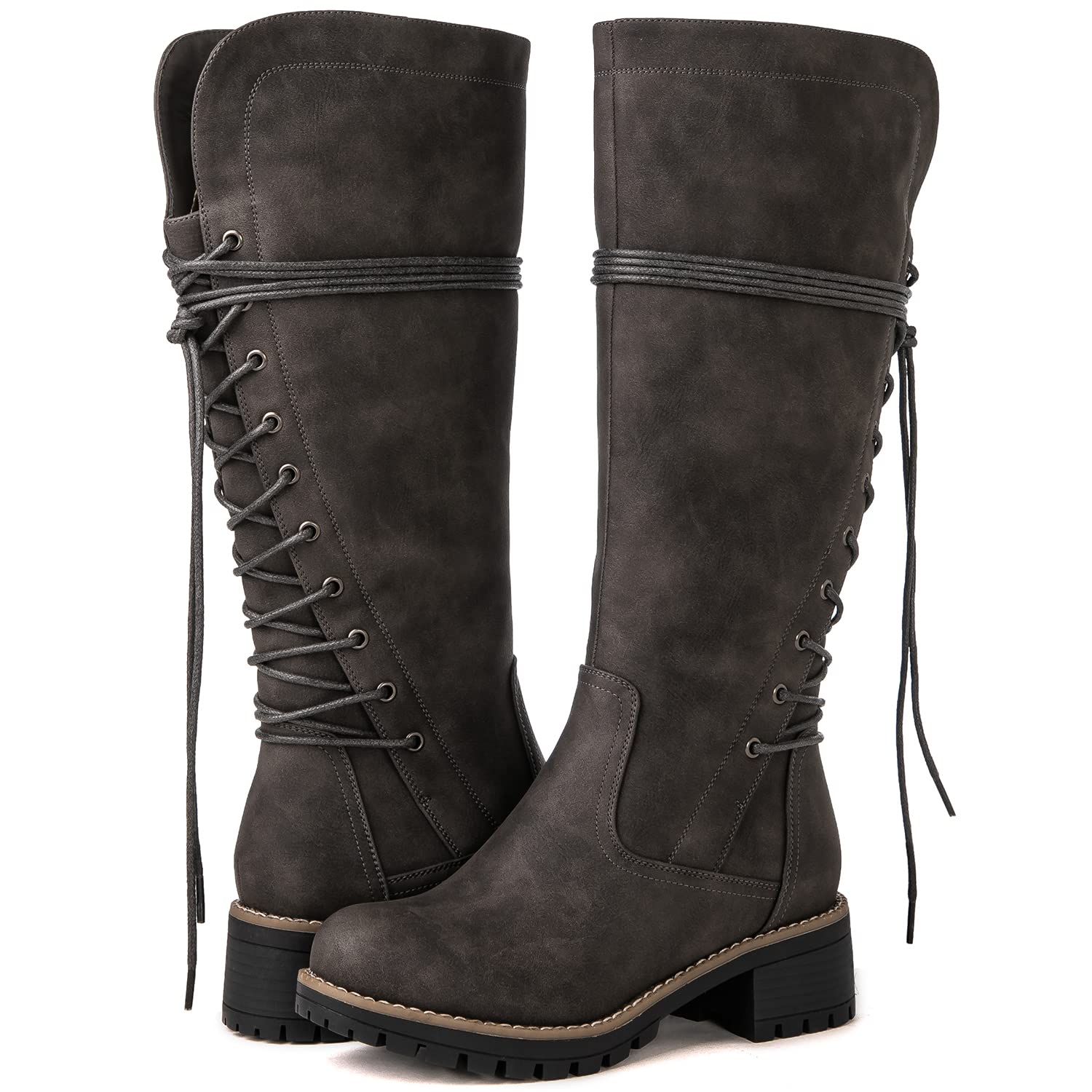 GLOBALWIN Women's Lace Up Back Knee High Fashion Boots