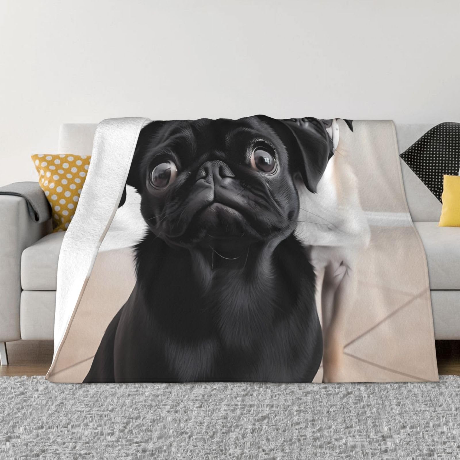 FodPand Cute Black Pug Dog Fleece Blanket 60"x50" Lightweight Warm Throw Blanket for Bed Couch Cozy Air Conditioning Quilt All Seasons Decorative Fuzzy Blankets Gifts for Women Men