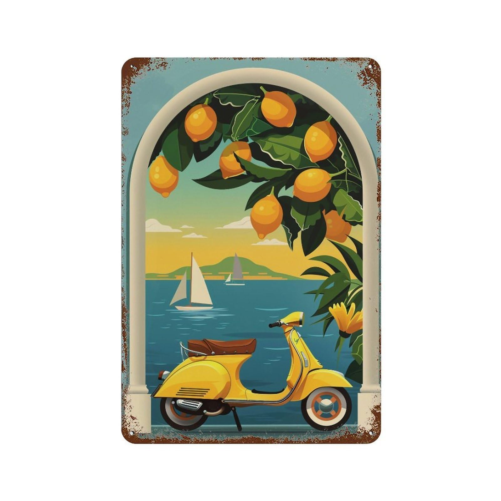 HDURYEYRYY Lemon Coast Vespa Escape 02 Wall Retro Iron Vintage Art Metal Tin Sign Poster Modern Home Cofffee Club Art Bar Shop Decor 30x20cm