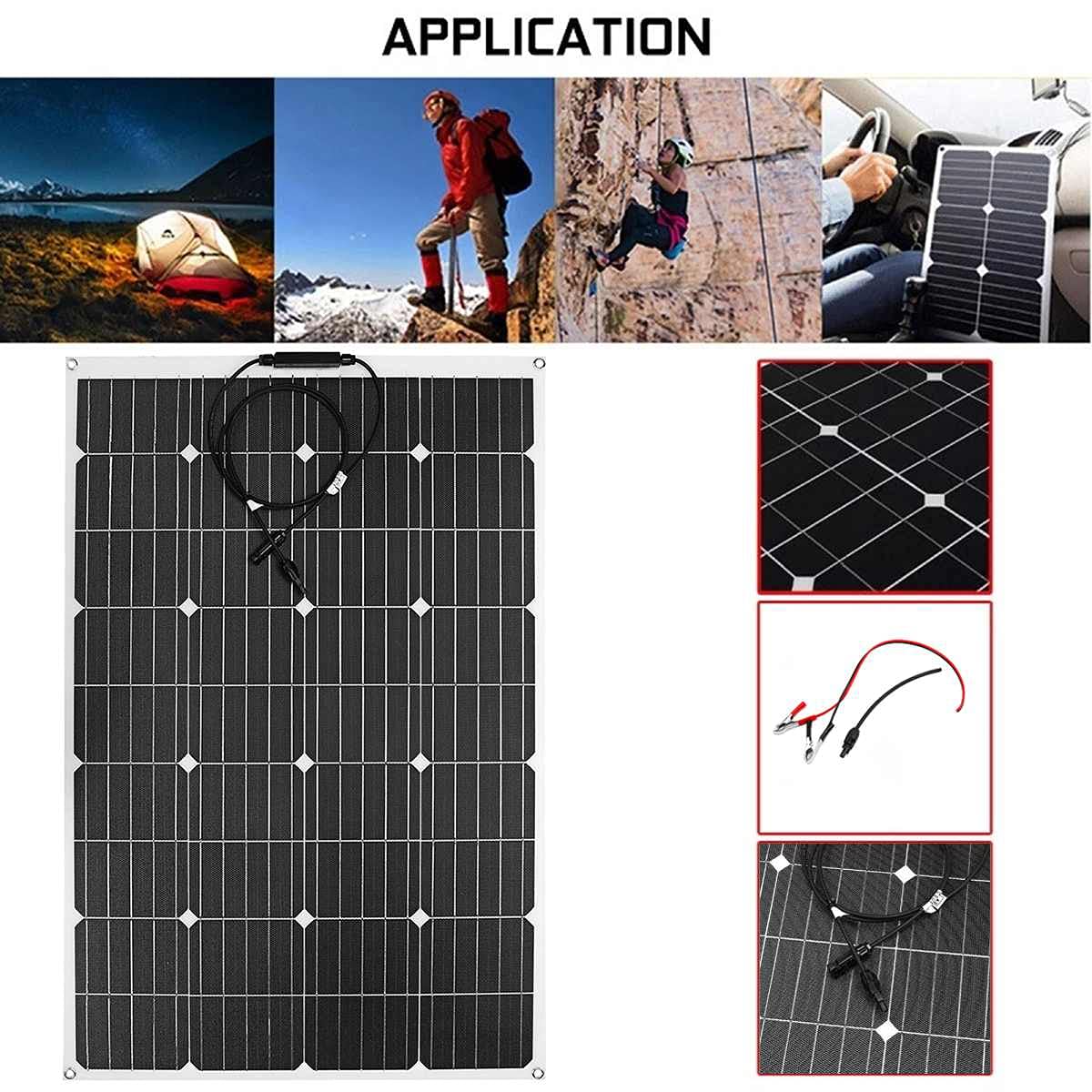 Panneau Solaire 600W/1200W 18V avec Technologie Etfe, Cellule Solaire Flexible, Câble DIY, Étanche, Système d'alimentation Rechargeable pour Voiture Et Camping-Car,1200w