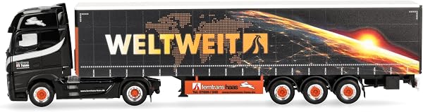 Herpa modèle réduit Camion Mercedes-Benz Actros L 18 Gigaspace Semi-remorque bâchée « Ferntrans Haas/weltweit », Miniature à l’échelle 1:87, pièce de Collection, Made in Germany, Plastique - 4