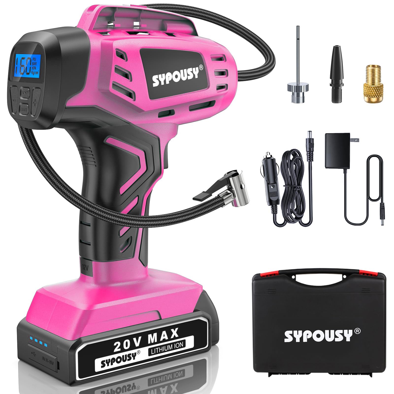 Tire Inflator Portable Air Compressor,Digital Cordless Tire Inflator,2X Faster Car Tire Pump with 20V Rechargeable Battery,Dual Power Supply Modes,Air Pump for Car Tires,E-Bike etc. (Pink)