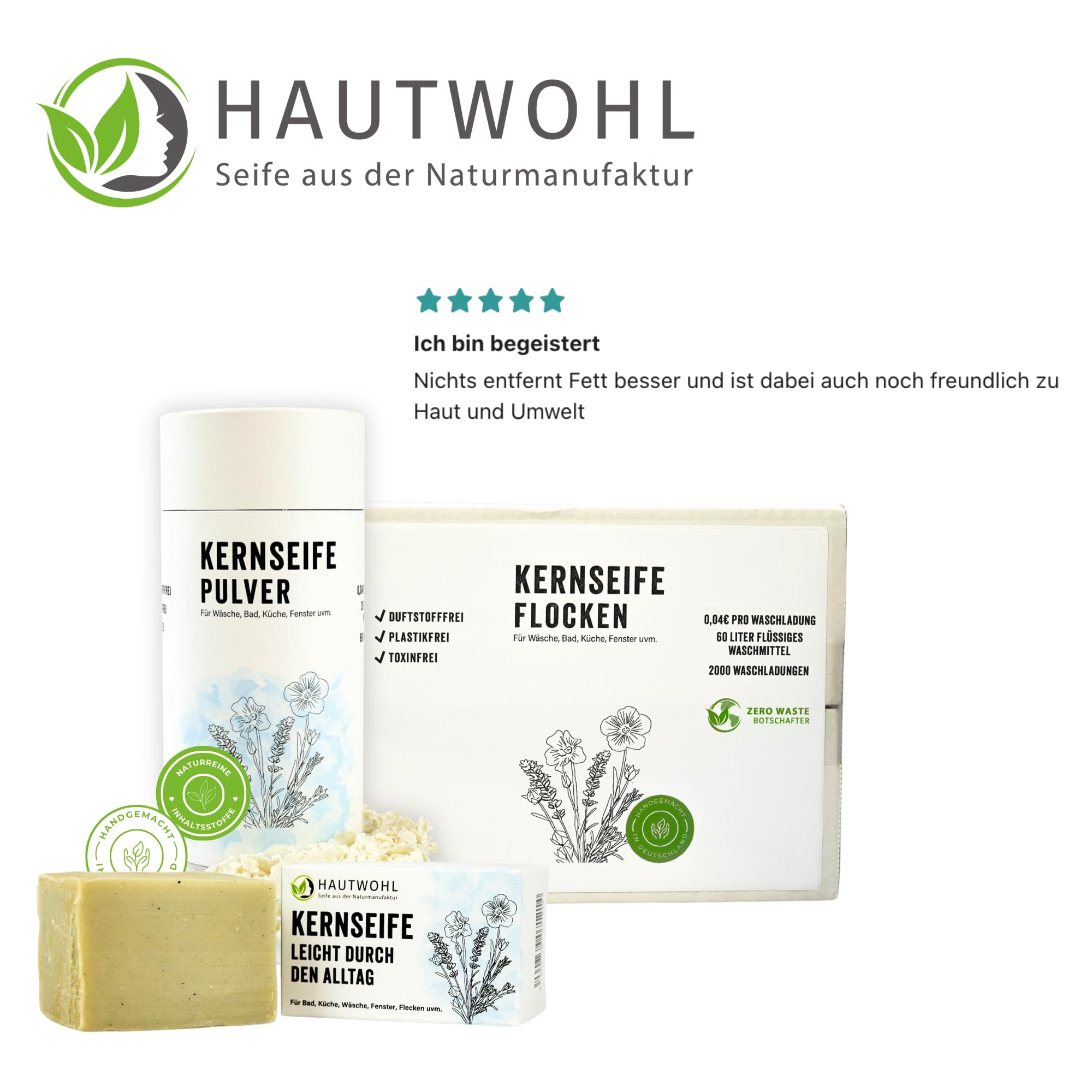 Feste Spülseife für glänzendes Geschirr - Handgemacht in Deutschland, vegan, duftstofffrei, palmölfrei, biologisch abbaubar & plastikfrei