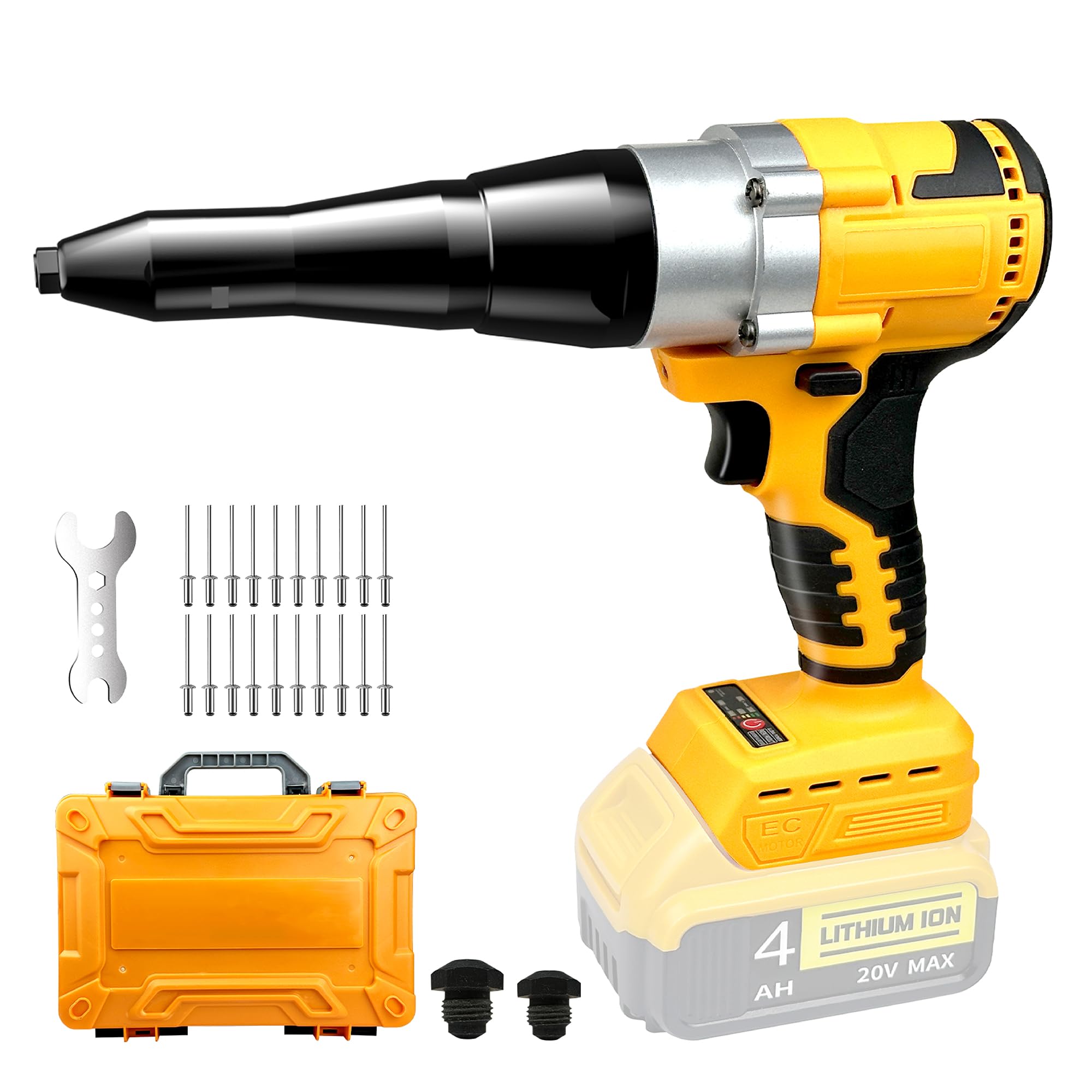 Funnywhale Cordless Rivet Gun Compatible with Dewalt 20V Max Battery(No Battery) Electric Rivet Gun, Brushless Pop Rivet Gun Tool for Rivets 1/8", 5/