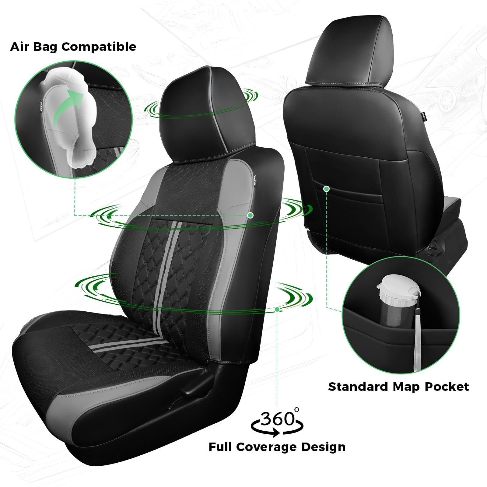 RIDEPOSH Custom Seat Covers for Tacoma 4th Gen 2024 2025 Double Cab SR5/TRD Sport/TRD Off-Road/SR Full Set with Console Covers, Waterproof Leather Back and Front Seat Protectors Black Grey: Black Grey Tacoma 2016-2023 Double Cab Full Set