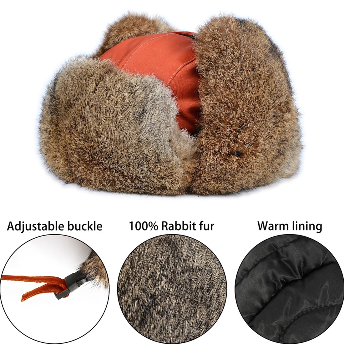 Harssidanzar Fliegermütze wasserdichte Winter Kaninchen Pelz Hüte Gefüttert Trappermütze Aviatormütze für Herren und Damen CU606EU