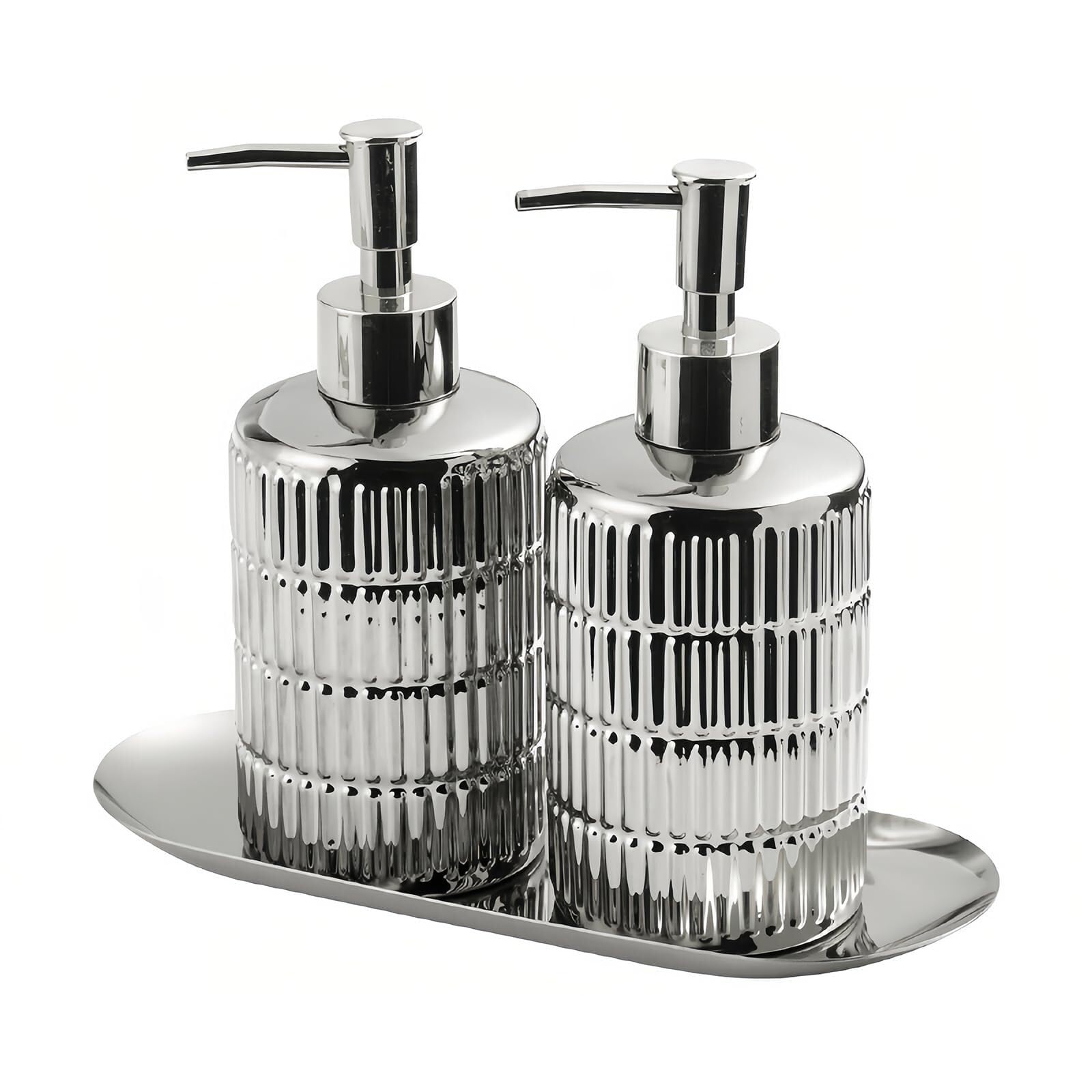 Ceramiczny dozownik mydła 350 ml, butelka na balsam z pompką do łazienki i kuchni Decoracion Para Cocina (Sliver 2 Set)