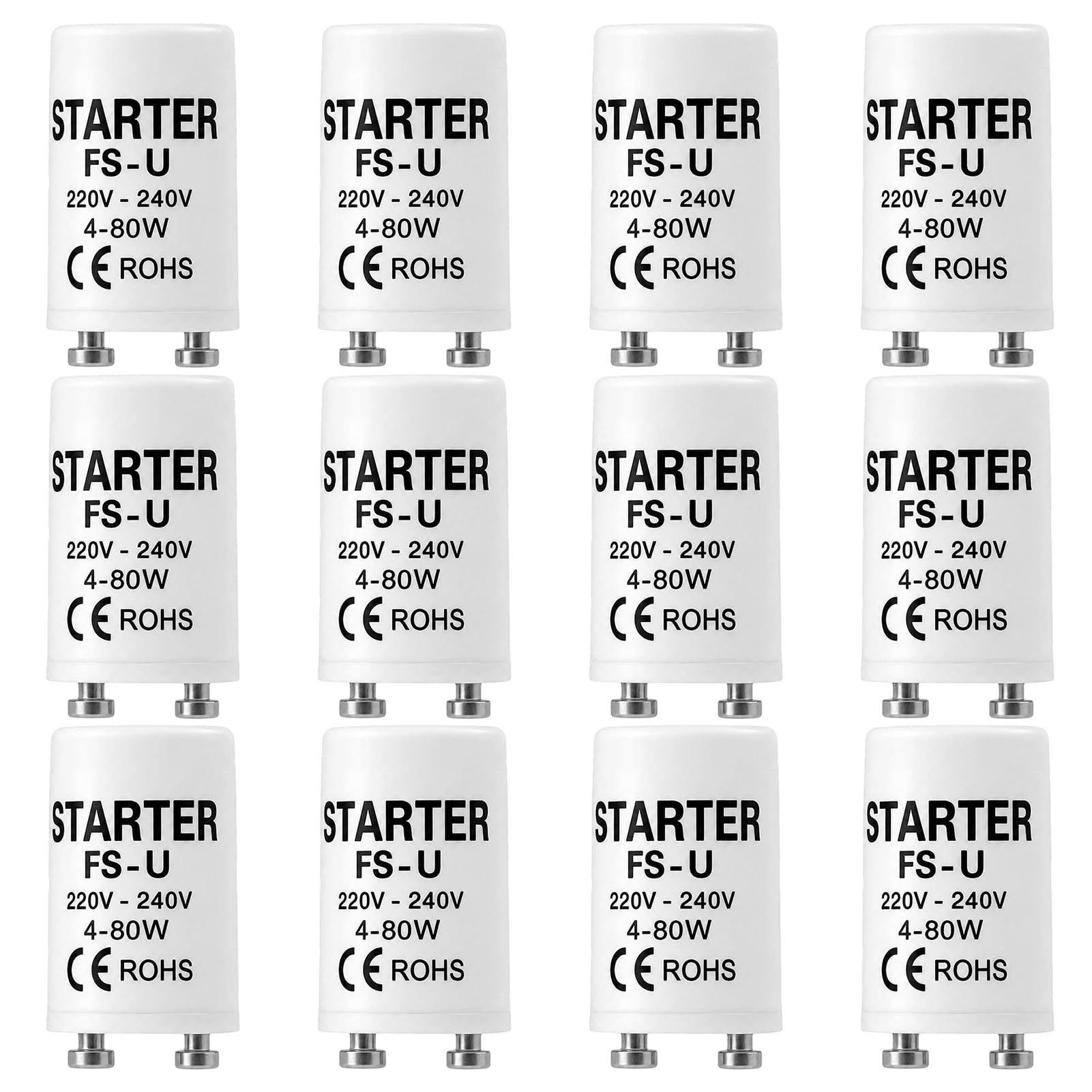 Hawpasy 12PCS Luorescent Light Starter 4–80W 220–240V, Starters for Fluorescent Tubes Lamps Glow Starters for Fluorescent Light Tubes, Strip Light Starter Replacement for Fixtures and Lamps