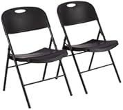 Amazon Basics Foldable Portable Sturdy Folding Plastic Chair, 350-Pound Capacity, Black, 2-Pack