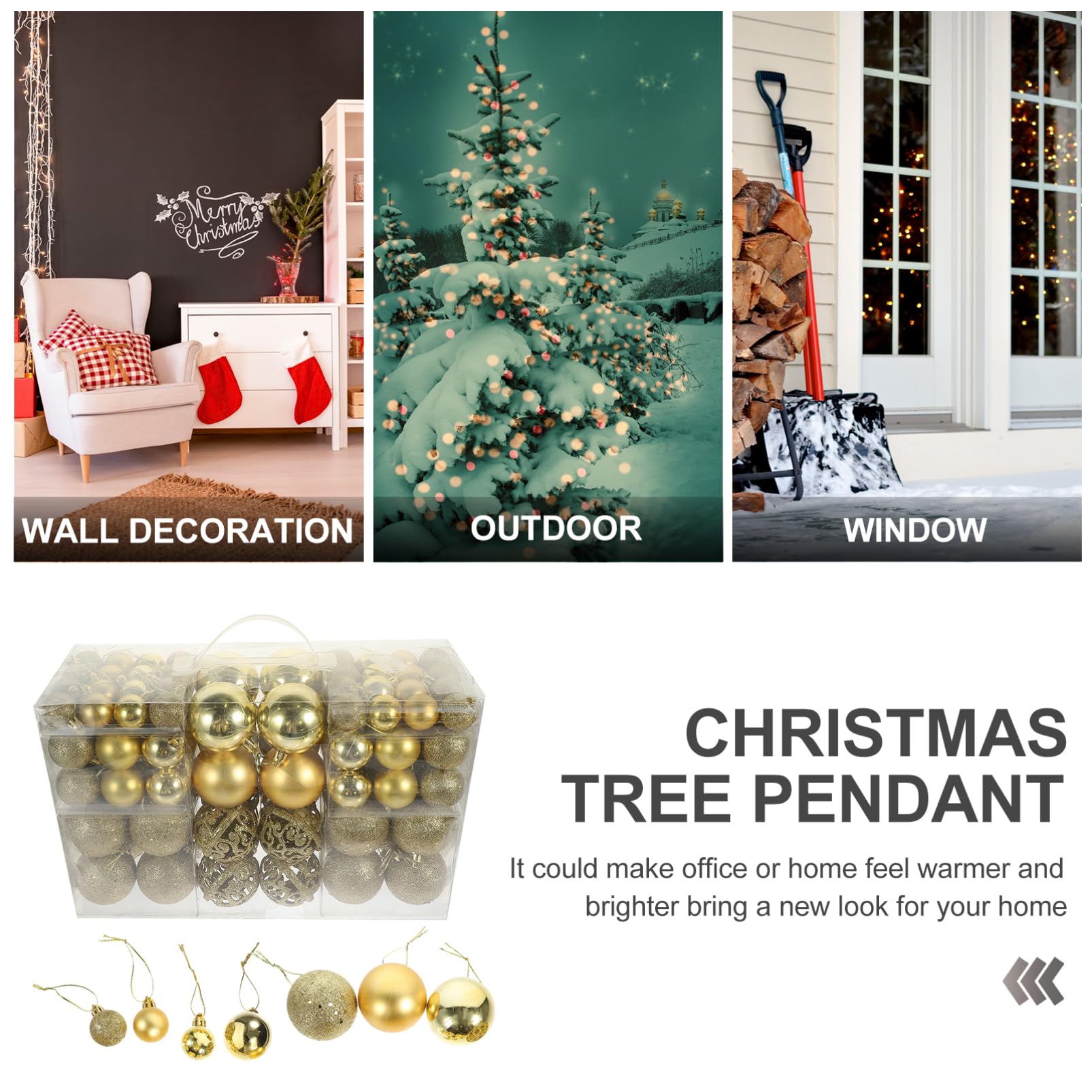 Zerodeko Caja de 100 Bolas Doradas Colgantes para Árbol de Navidad, Adornos Festivos de Plástico Creativos para Ambiente Familiar