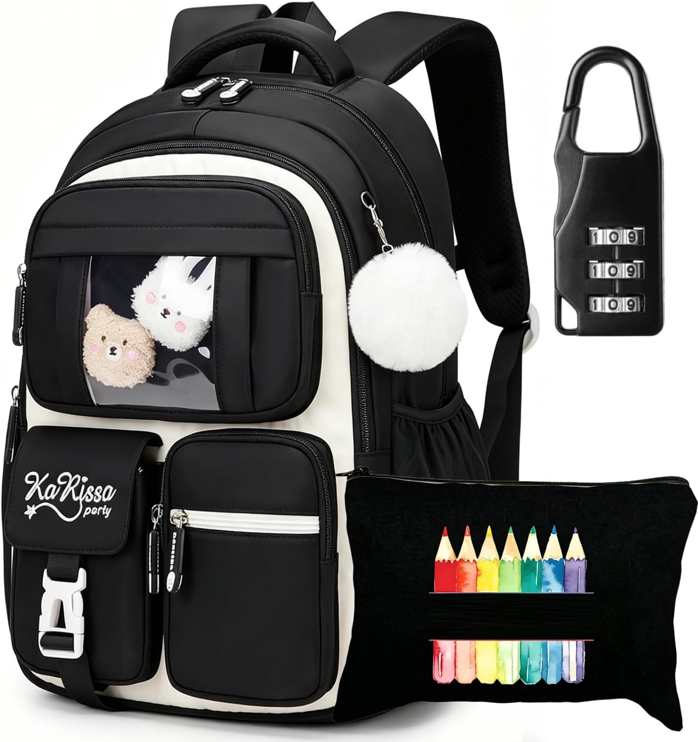 School Backpack for Girls, Water-Resistant Kawaii Teen Ita Bag Backpack with Pencil Case & Lock, Cute School Bags for Girls Bookbag Elementary Middle School and Travel