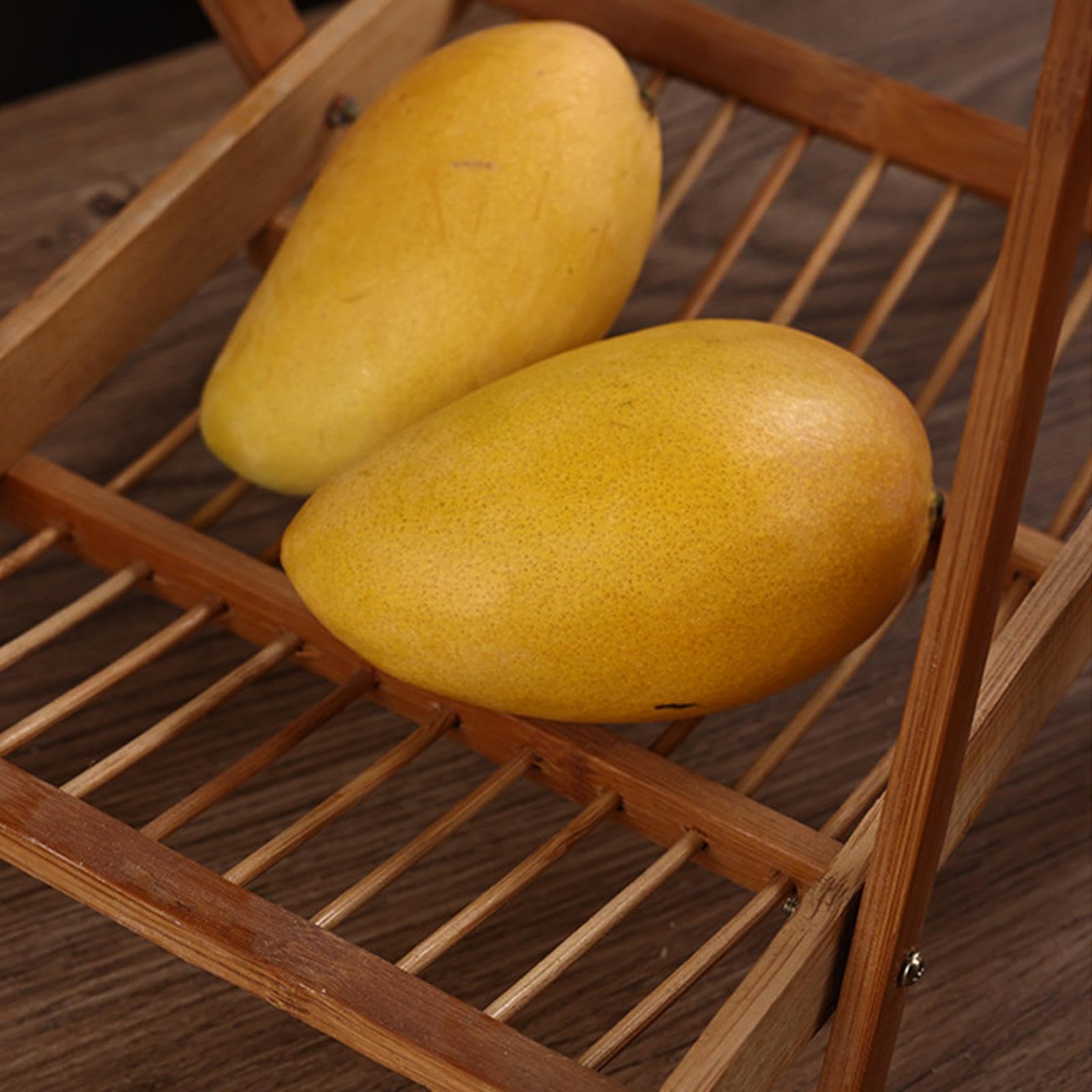 Bamboo Fruit Basket Foldable Rack Multifunctional Bread Fruit Storage Organizer Vegetable Rack for Guest Room Countertop Office Sushi Mutton, Brown