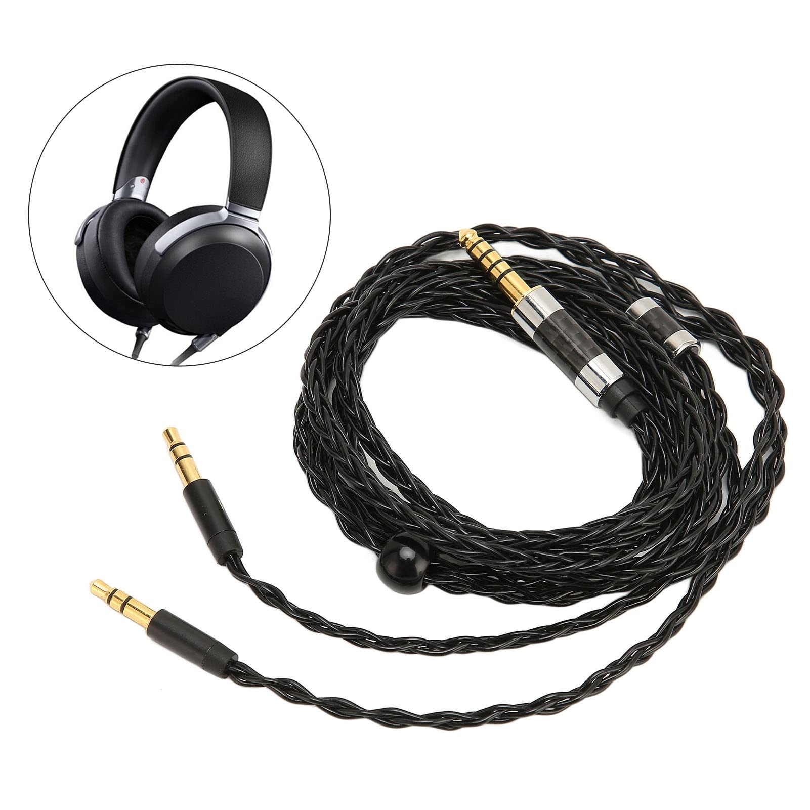 ASHATA Kopfhörer Audiokabel, 8 adrig, Symmetrisch, 4,4 Mm auf Zwei 3,5 mm Aux Audiokabel, Versilbert, für MDR Z7 Z1R, für Teloon D7100 D7200 D600 D9200, für T1 T5, 1,2 M