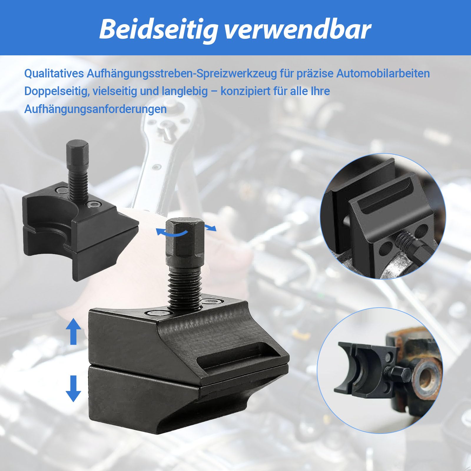 Federbein-Spreizer-Set 5-TLG., inkl. Handschuhen & Schraubenschlüssel, Federspanner-Werkzeug für Stoßdämpfer-Arbeiten-Nur mit 10mm Werkzeug, max. 13Nm(Schwarz)