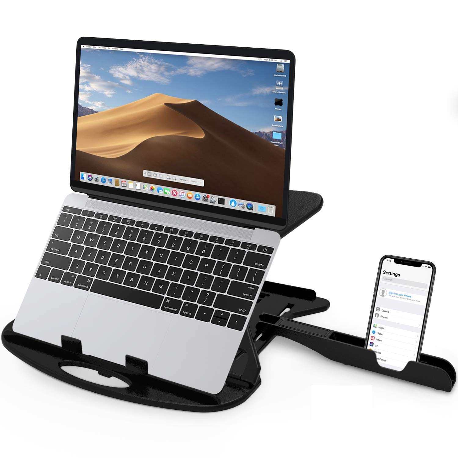 Ecanvas MacBook Notebook Tablet Tray Desk Table Book with Free Phone Stand with Adjustable Laptop Stand Patented Riser Ventilated Portable Foldable Compatible Black (B0B7N2K368) Amazon Price History, Amazon Price Tracker