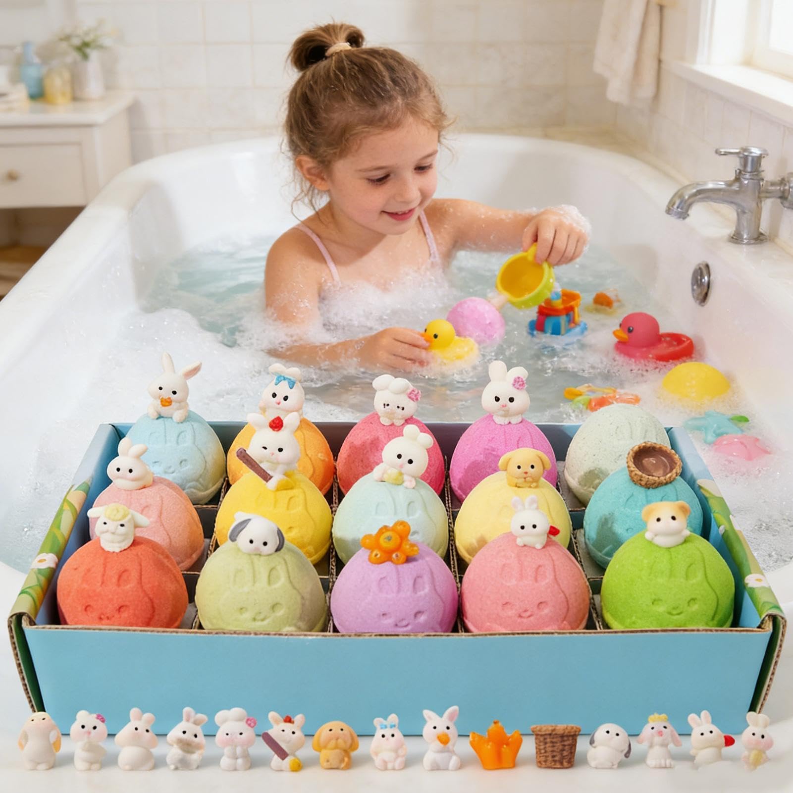Juguetes en el Interior de las Bombas de Baño | 15 Piezas Set de Baño Temático de Conejitos | Bombas de de Burbujas - Regalo para Cumpleaños, Verano, Viajes, Hotel, Casa
