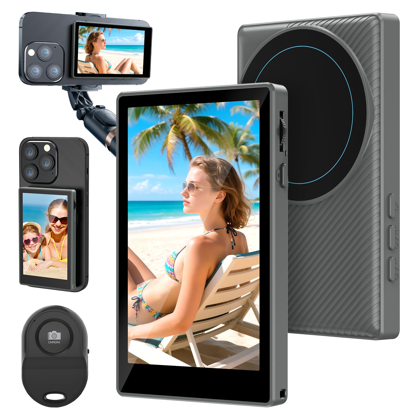 Ninonly Écran Moniteur Selfie Magsafe, 1080P Magnétique Écran Selfie pour iPhone & Android, 4" Haut-Parleur Intégré & Batterie 4h, Moniteur Accessoire Caméra Arrière pour Vlog TikTok Live-Stream