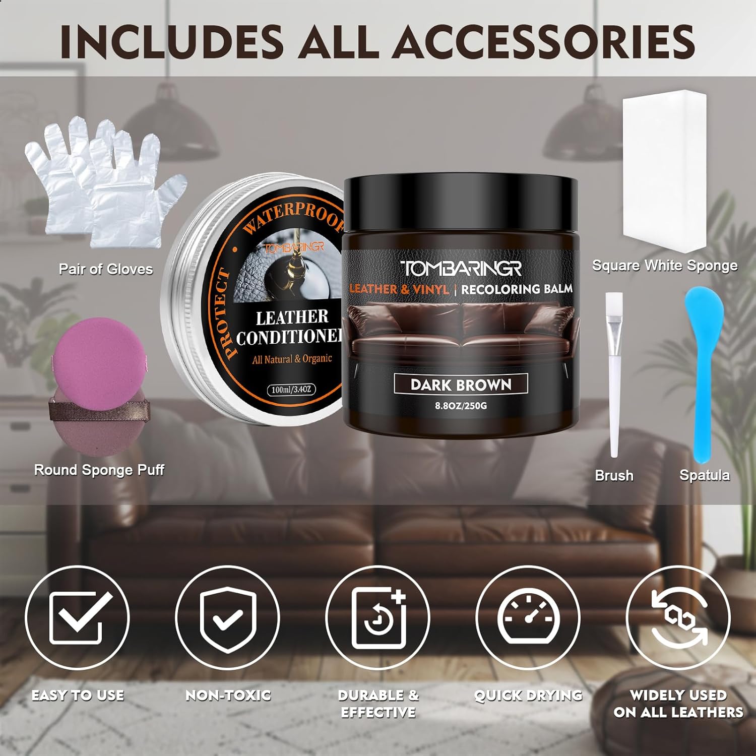 Leather Recoloring Balm Leather Repair Kit for Furniture Leather Dye for Furniture Car Seats Shoes Repair Leather Dye and Scratched Leather with Leather Conditioner - Dark Gray - Image 7