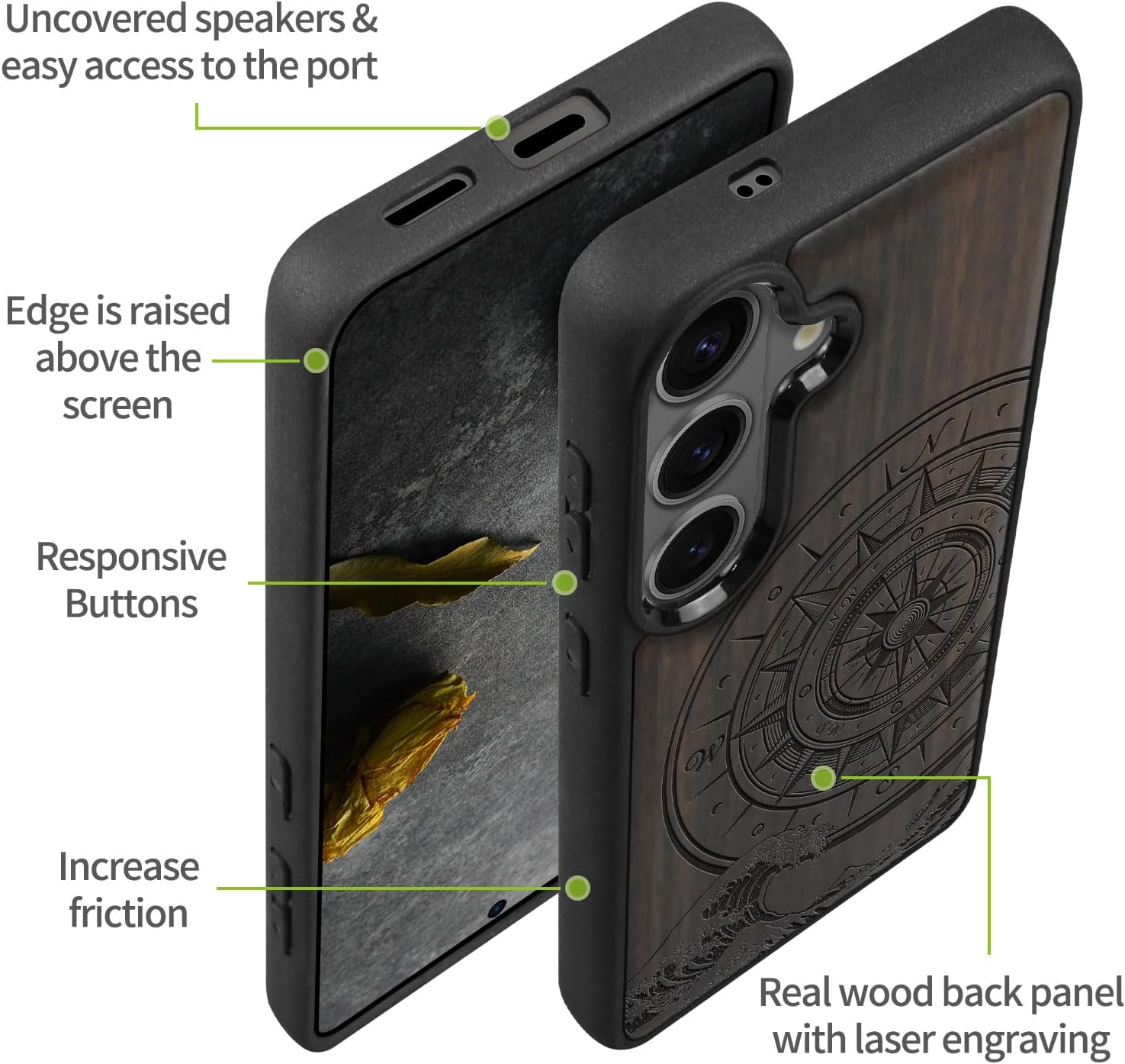 Carveit Magnetic Wooden Case for Samsung Galaxy S26 Case 2026, TPU Shockproof Cover & Wood Artisan Engraved, Compatible with MagSafe Wireless Chargers (The Compass and The Wave) Blackwood