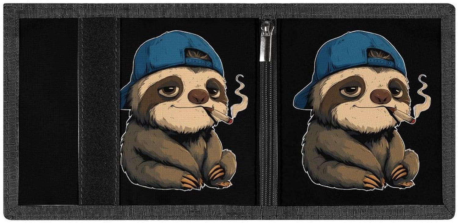 Cute Sloth Smoking Trifold Slim Wallet Front Pocket With Money Clip And ID Credit Card Slots For Travel Work