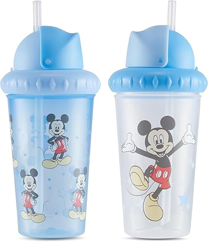 Disney Vasos Sippy para Niños Pequeños para Niños y Niñas Paquete de Dos Vasos Sippy de 10 Onzas con Pajita y Tapa Botella de Agua de Viaje