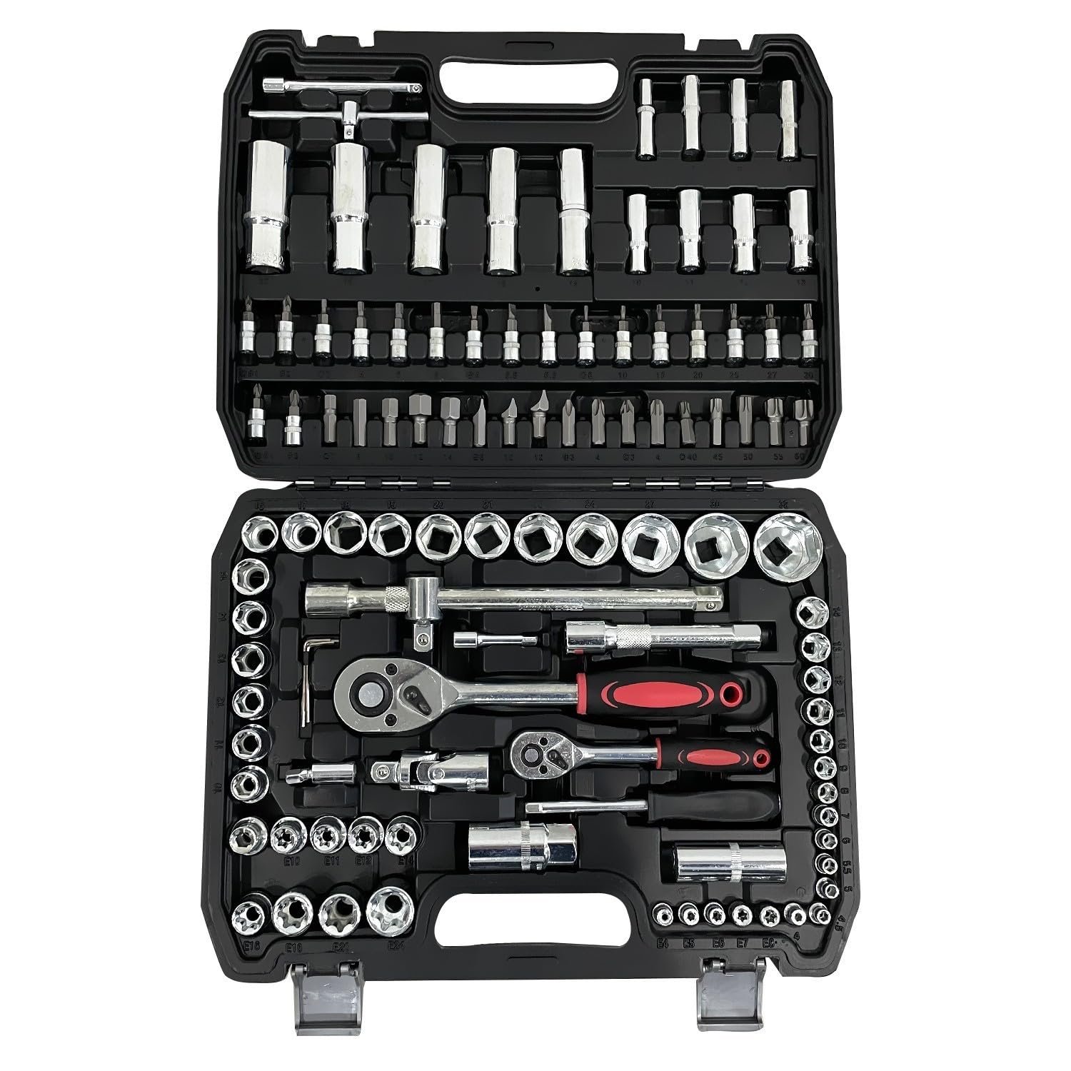 BM TOOLS Coffret Kit Outils 108 pcs BMT-108-PCS Clé à Cliquet Douille Acier Vanadium Douilles, Mécanicien, Garagiste, Bricoleur