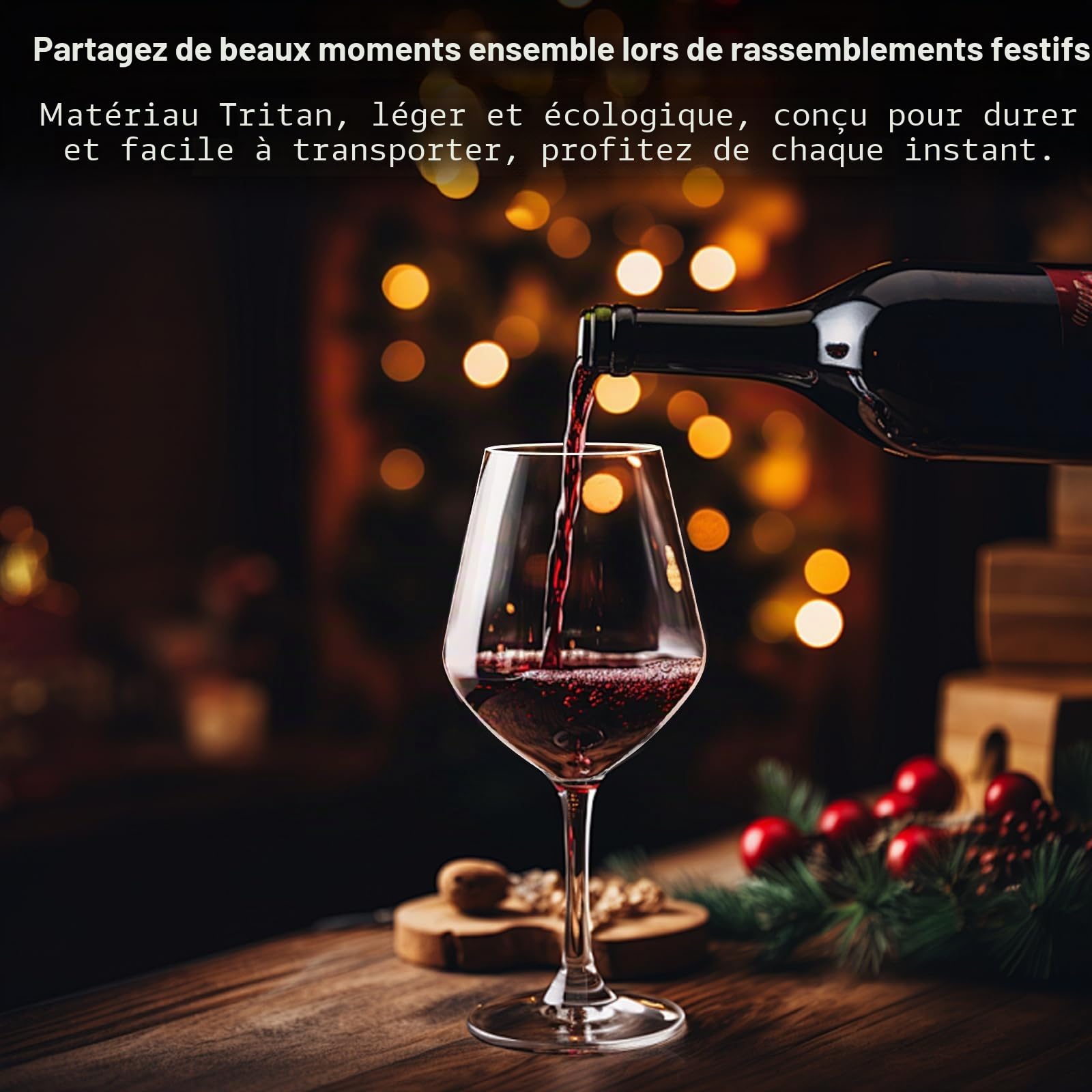 Lot de 4 verres à vin rouge incassables en plastique Tritan flottants, réutilisables, élégants, 403 ml, pour fête de piscine, mariage, anniversaire, camping, voyage, sans BPA, passent au