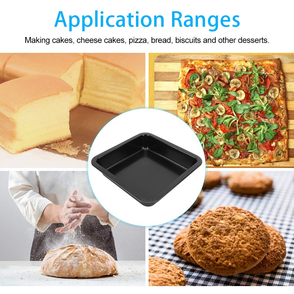 Moule à Gâteau Carré Antiadhésif 2 Pièces, 22,5x22,5cm Plaque de Cuisson en Acier Carbone pour Pizza Cake, Ustensile de Pâtisserie pour Four, Cuisine Maison et Professionnelle (Noir TG01#A)