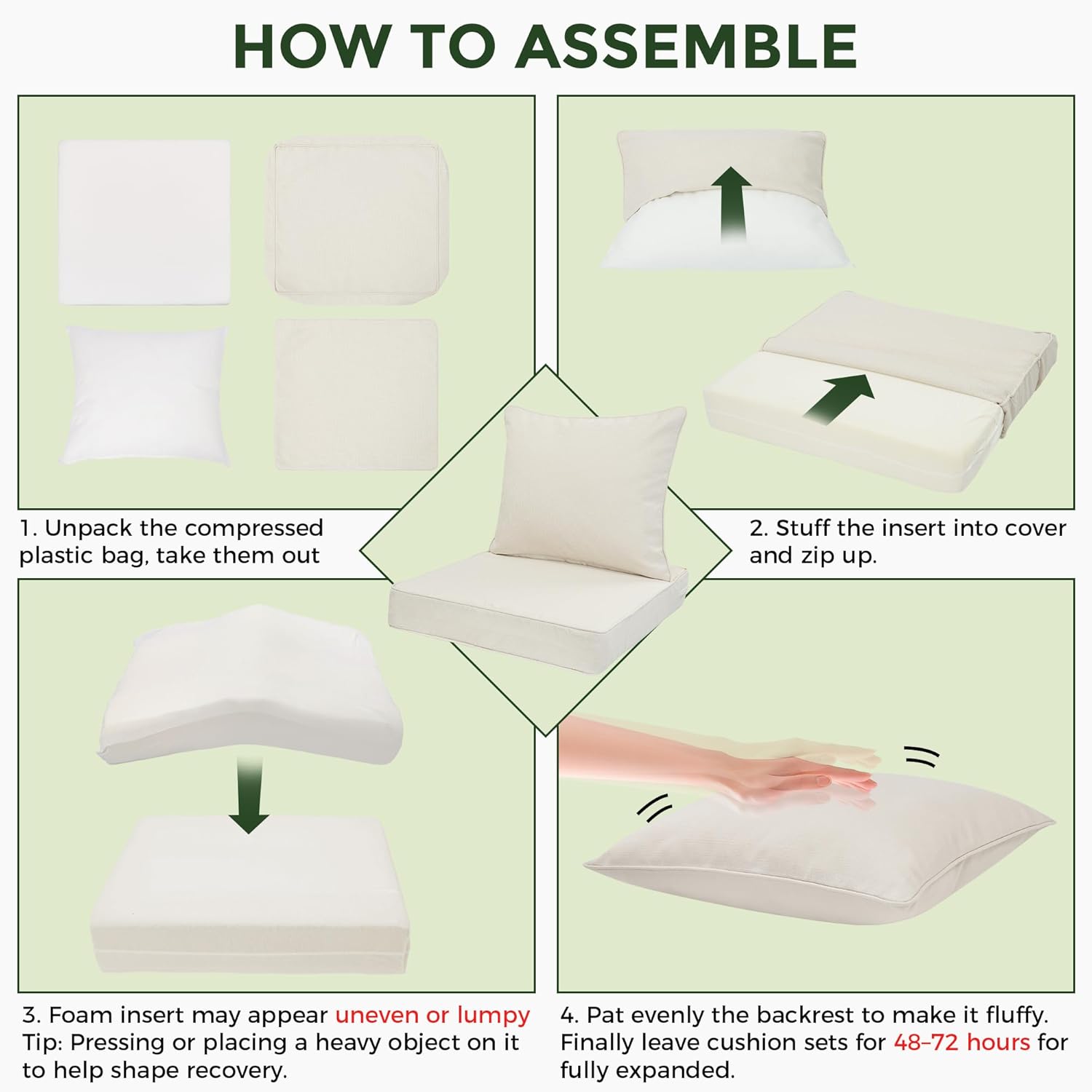 Outdoor Deep Seat Cushion Set 24 x 24 Inch, Waterproof Patio Furniture Cushions with Removable Cover, Outdoor Chair Cushions for Couch, Sofa and Patio Chairs, Grey Stripe