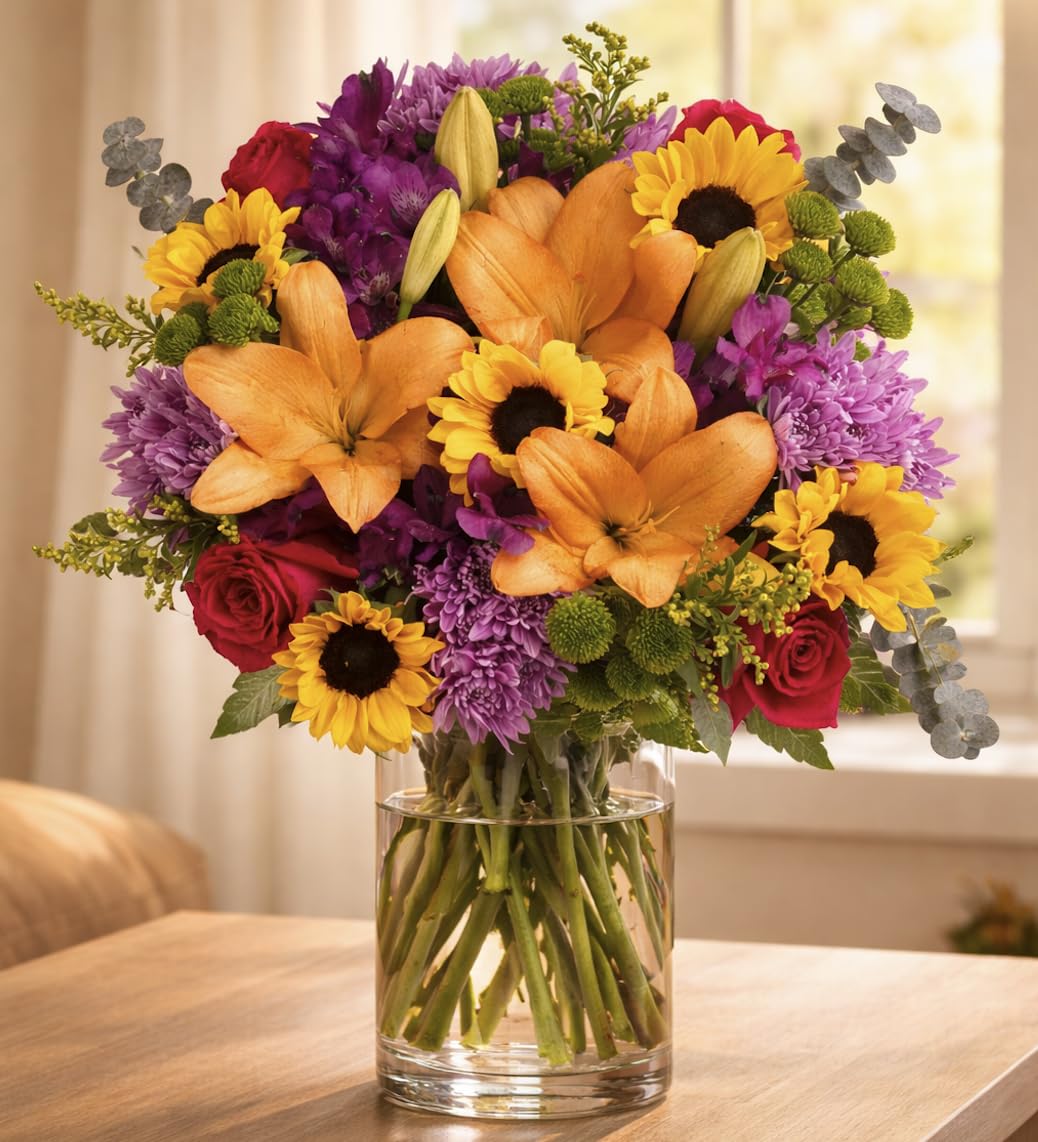 BloomsyBox – Bright Moments (Glass Vase Included) – Fresh Flowers for Delivery – Gift for Birthday, Anniversary, Get Well, Congratulations, Wedding