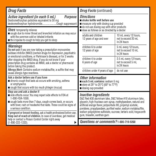 Miniatura 5 de Tienda Basic Care Jarabe DM para la tos de 12 horas, dextrometorfano de liberación prolongada, medicamento líquido sabor naranja, 5 onzas líquidas