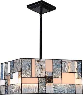 ARTZONE Tiffany Pendant Light Fixture[3 Lights][14Wide*Adjustable Height] Stained Glass Tiffany Hanging Chandelier for Kitchen Island Dining Room