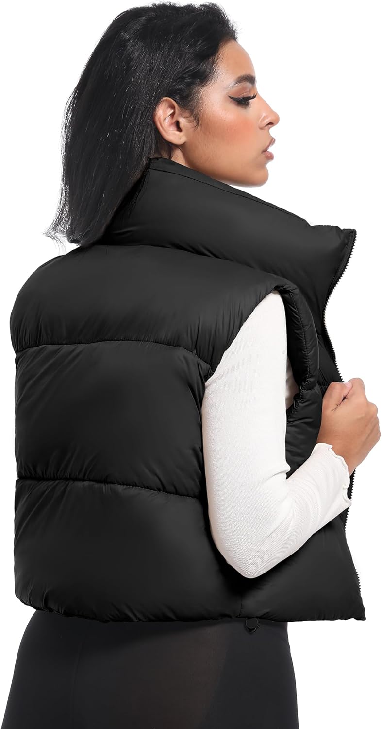 Buauty Cropped Puffer Vest Women Winter Puffy Vest with Pockets Lightweight Stand Collar Zip Up Sleeveless Jacket - Image 5