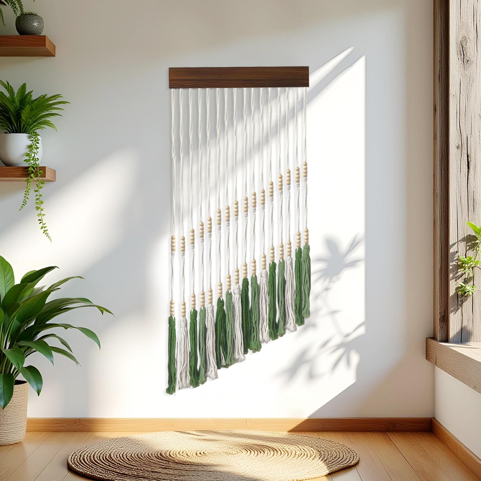 HFWDGTAO Boho Wall Home Decor, Macrame Wall Hanging, Art Handmade Woven Tapestry for Bedroom, Bohemian Living Room Decorations, Chic Home Decor Modern (Green)