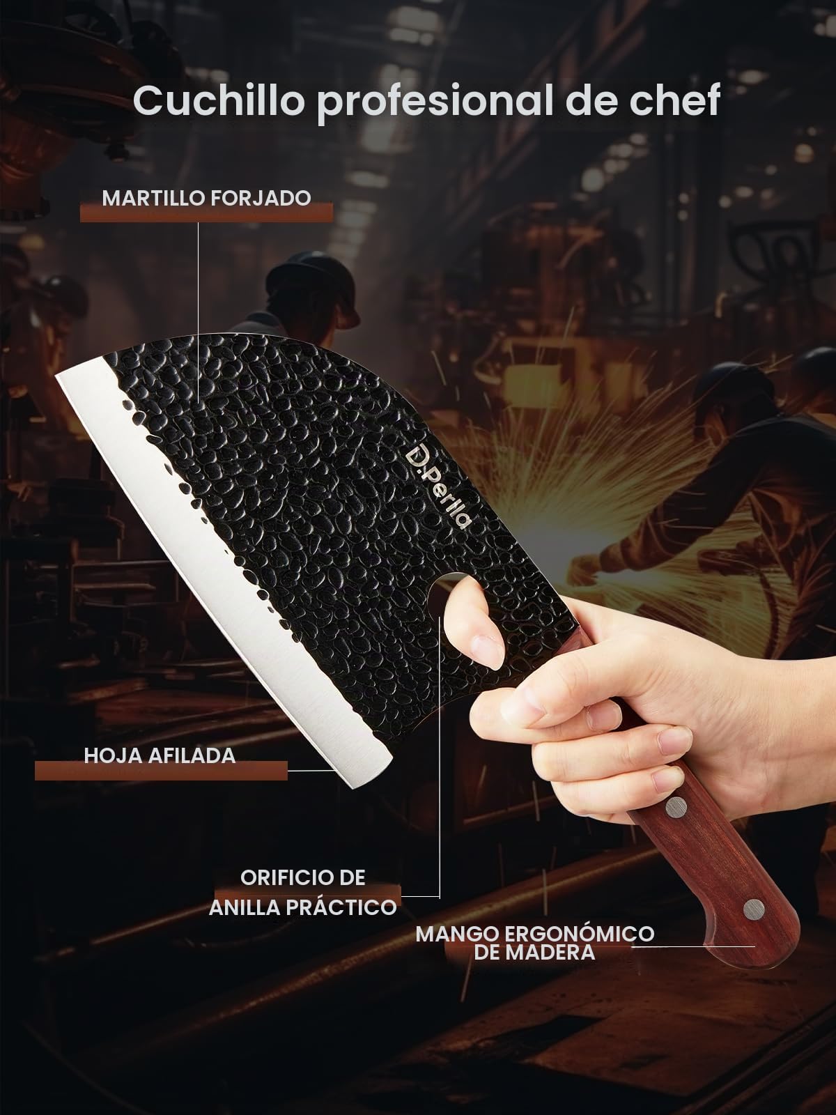 D.Perlla Juego de Cuchillo de Carnicero, 3 piezas cuchillos Japoneses para la Carne Profesional de Acero de Alto Carbono, Cuchillo Vikingo Para el Hogar la Cocina el Camping y la BBQ