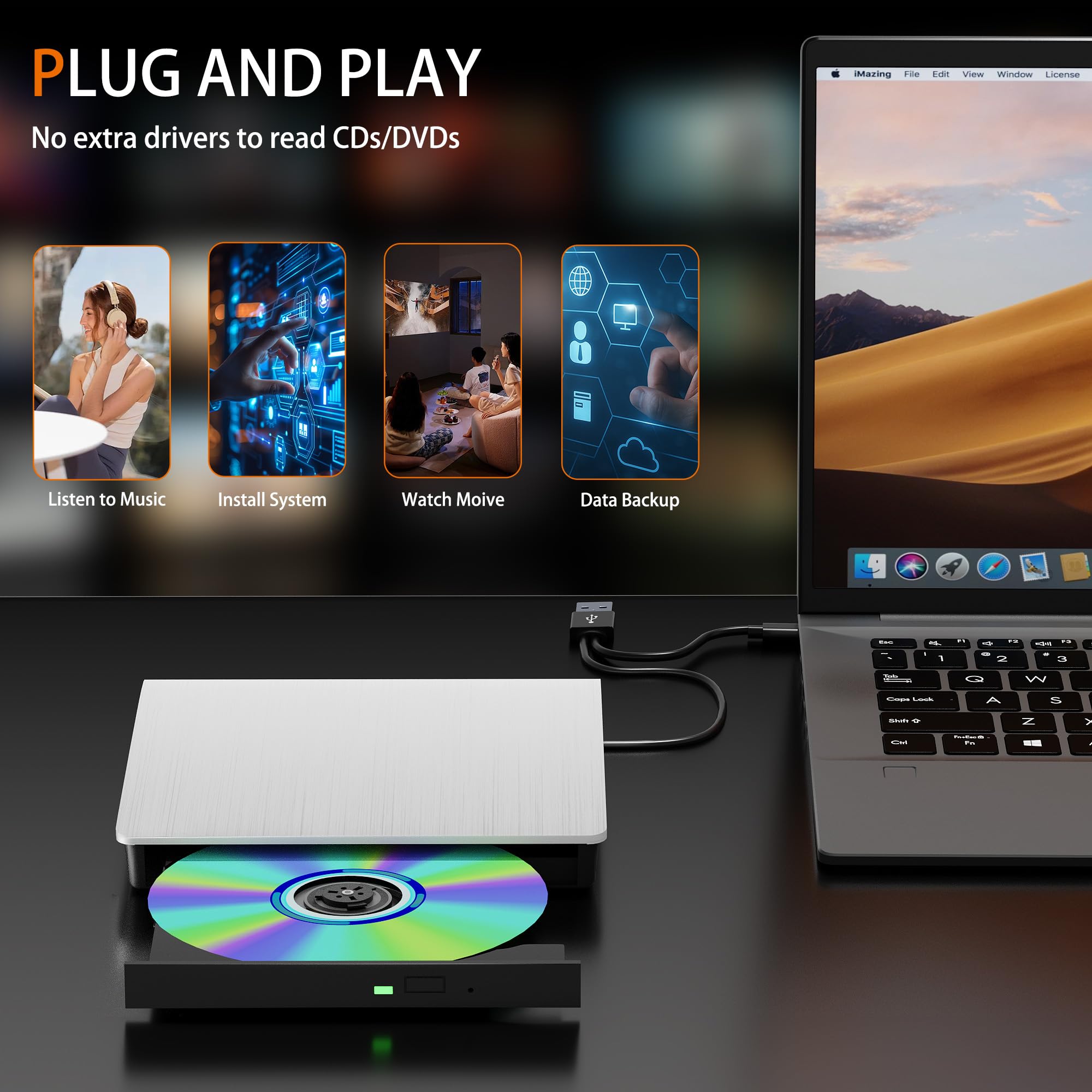 External CD/DVD Drive - Play, Burn & Backup! -8