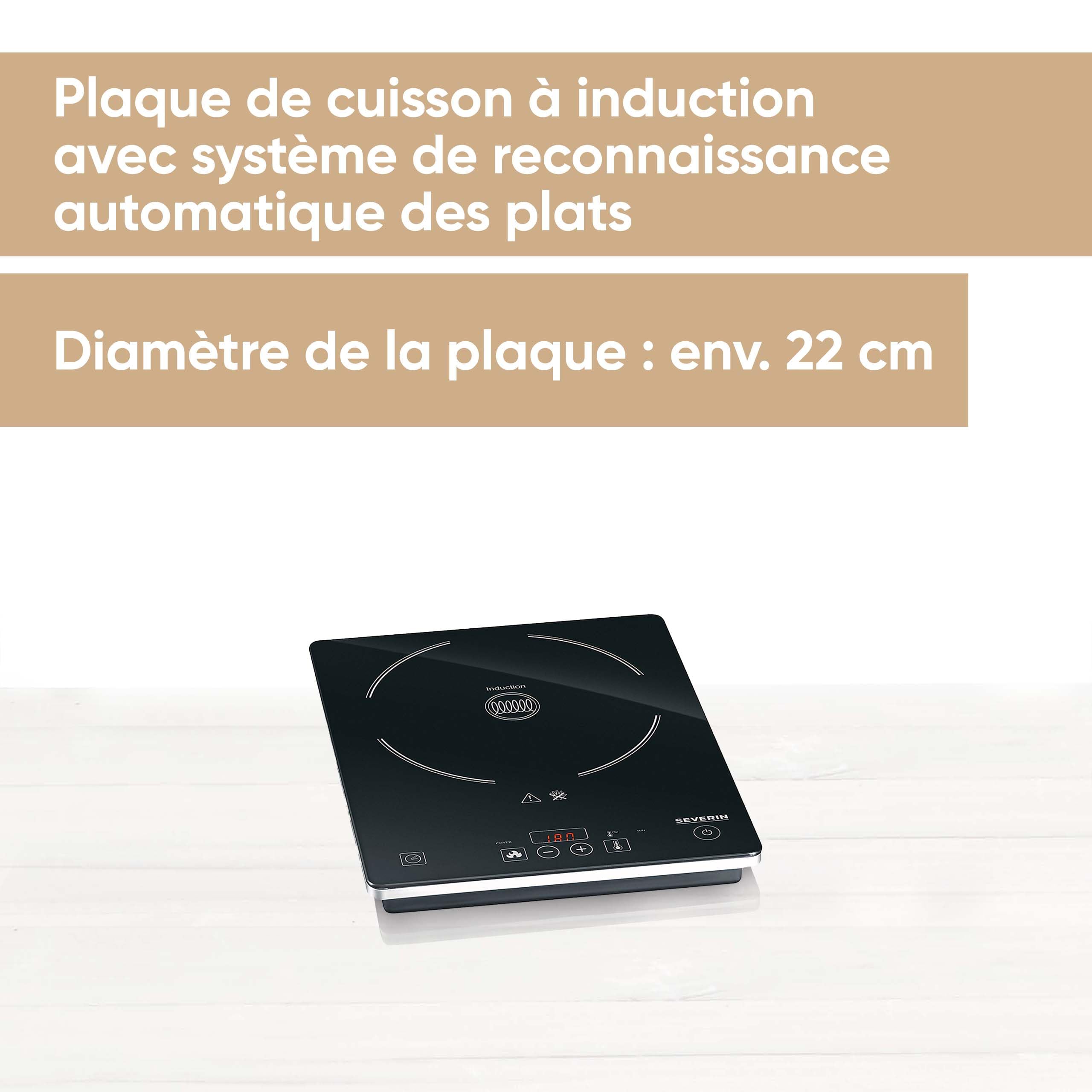 SEVERIN Plaque à induction 2 000 W, Plaque de cuisine simple pour une cuisson rapide des aliments, Plaque en revêtement vitrocéramique avec thermostat réglable jusqu’à 240°C, noir, KP 1071