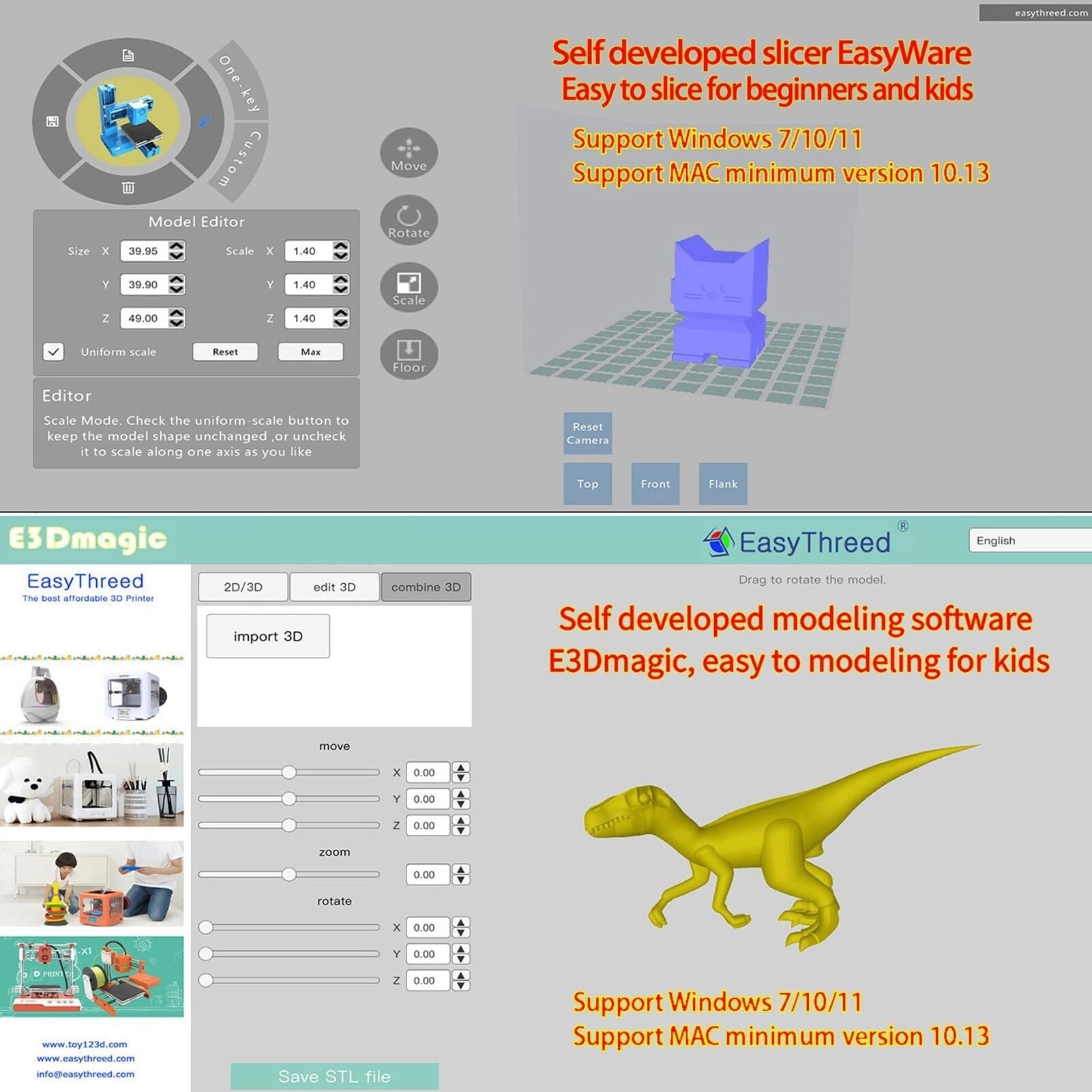 Imprimante 3D Mini machine d'impression de bureau pour enfants Format d'impression 100 x 100 x 100 mm Plateforme amovible Impression One-Key avec carte TF Filament échantillon PLA pour débutants