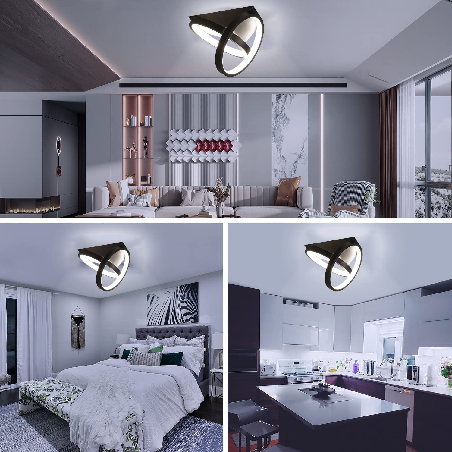 Lampa sufitowa LED 26 W z czujnikiem ruchu, nowoczesna lampa sufitowa z czujnikiem ruchu, do korytarza, klatki schodowej, salonu, na balkon, kuchnię, garaż, ganek, biuro, czarna, zimna biel 6000 K