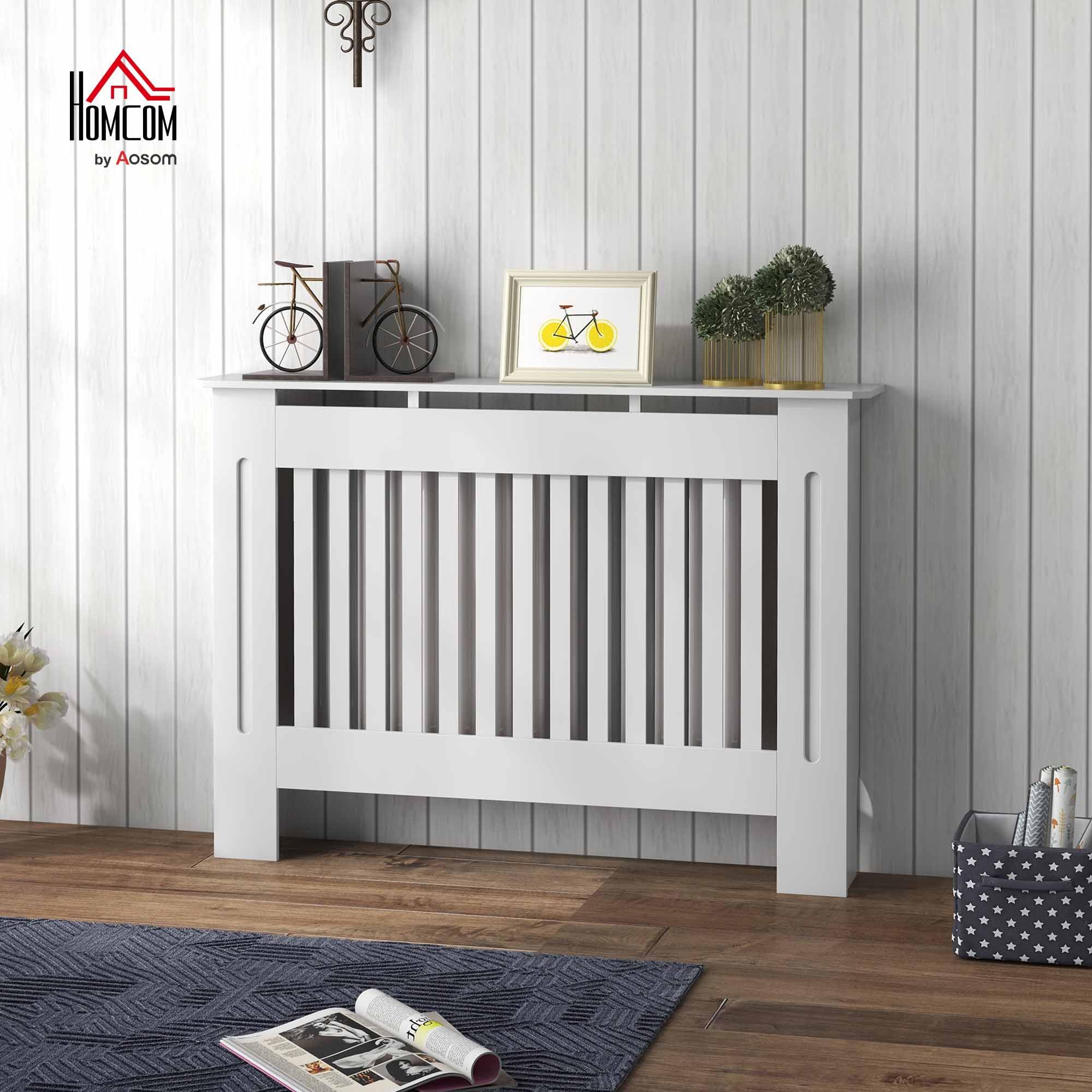 HOMCOM Cubre Radiadores Cubierta de Radiador Moderna 112x19x81cm Cubreradiador de MDF para Sala de Estar Dormitorio Blanco