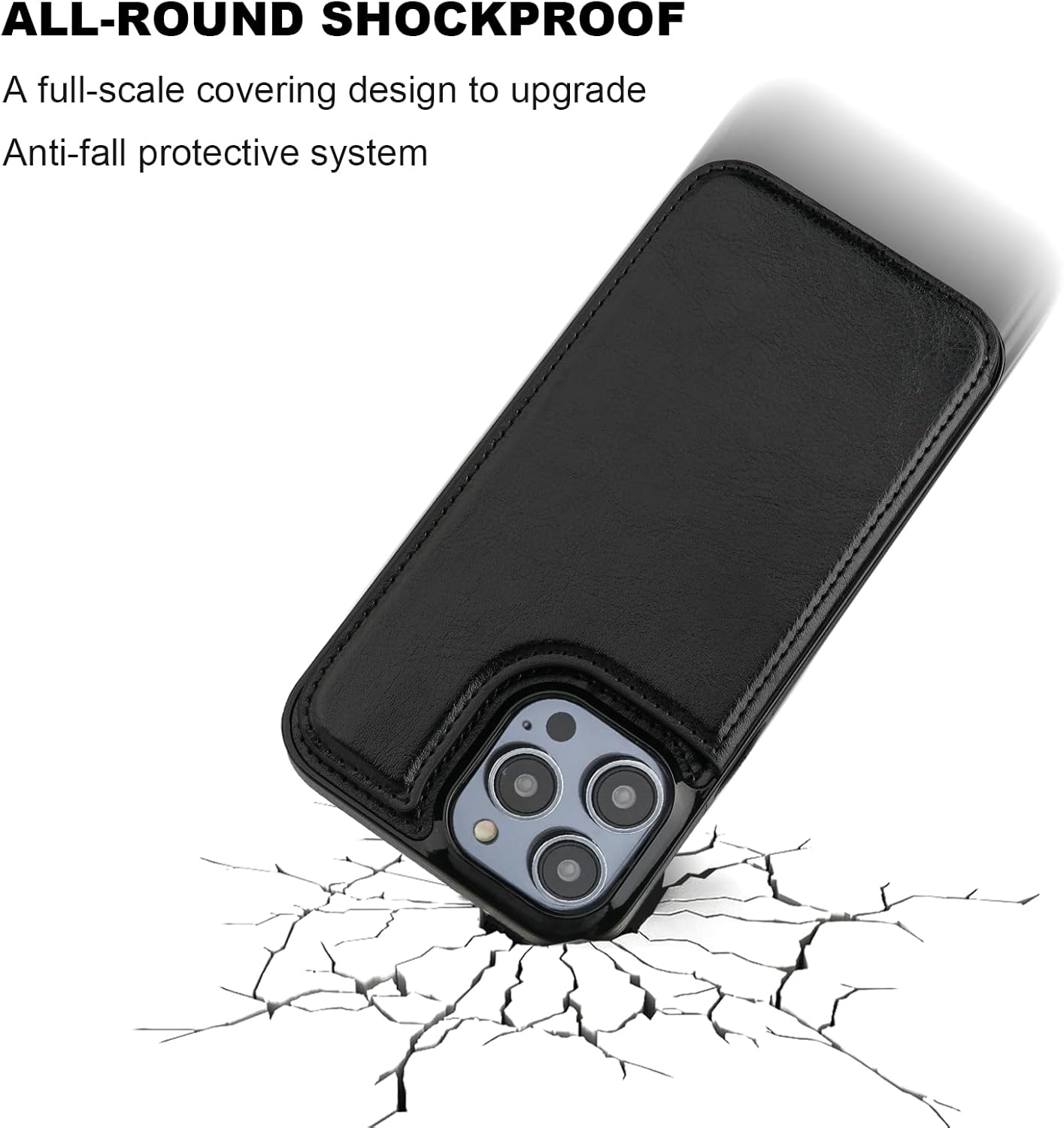 ONETOP Compatible with iPhone 14 Pro Wallet Case with Card Holder, PU Leather Kickstand Card Slots Case, Double Magnetic Clasp and Durable Shockproof Cover 6.1 Inch (Black) - Image 6