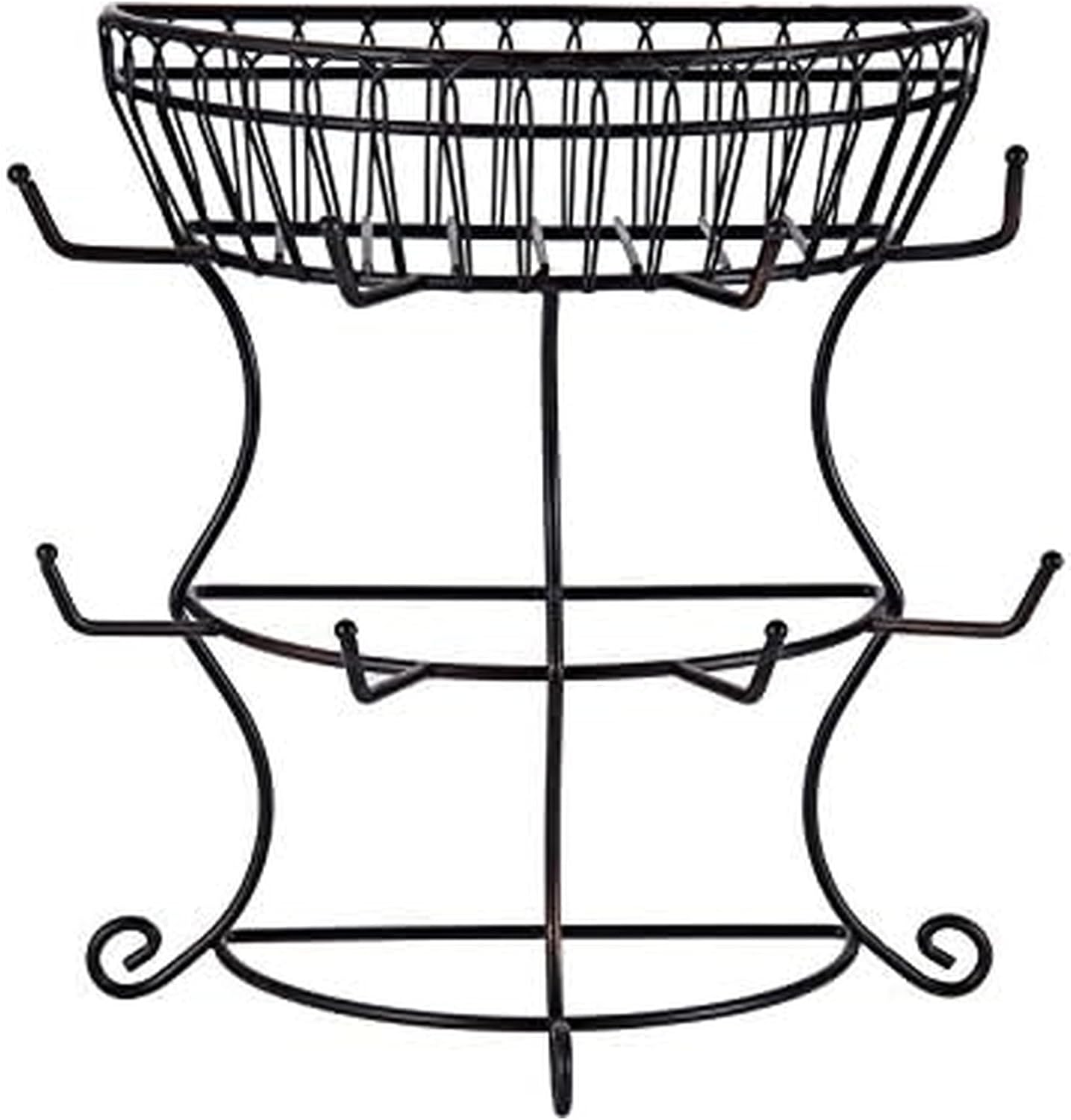 Gourmet Basics by Mikasa 5154681 French Countryside Metal Mug Tree with Storage Basket, Antique Black