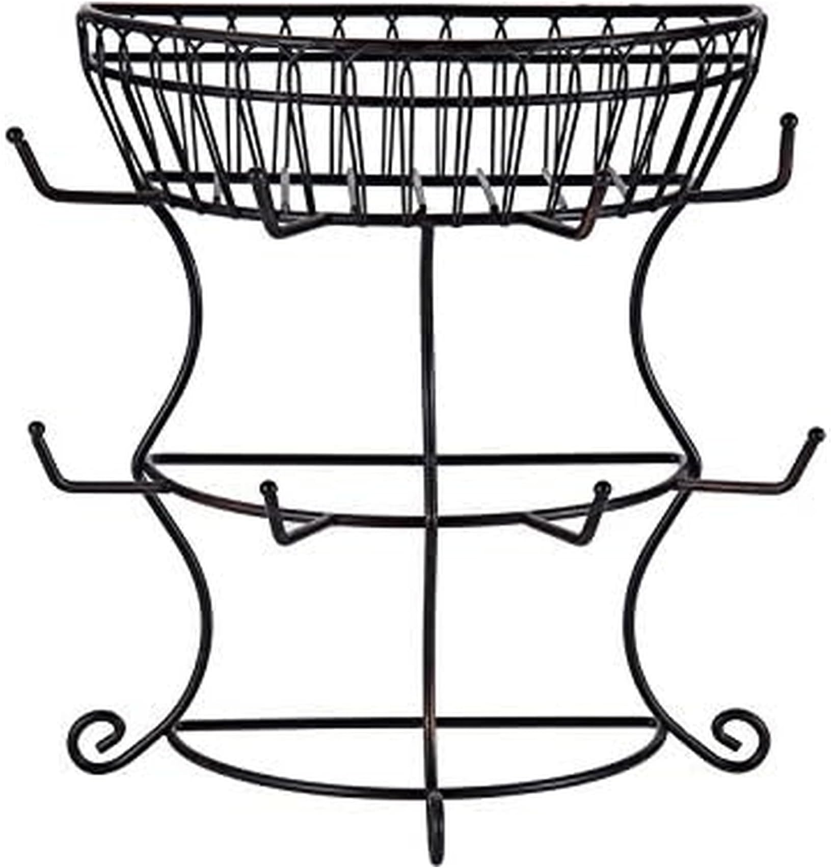 Gourmet Basics by Mikasa French Countryside Metal Mug Tree with Storage Basket, Antique Black, 14.75-Inch - 5154681